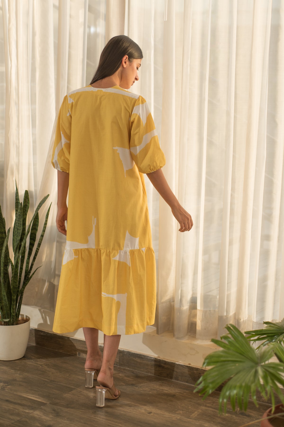 Yellow Abstract Print Dress