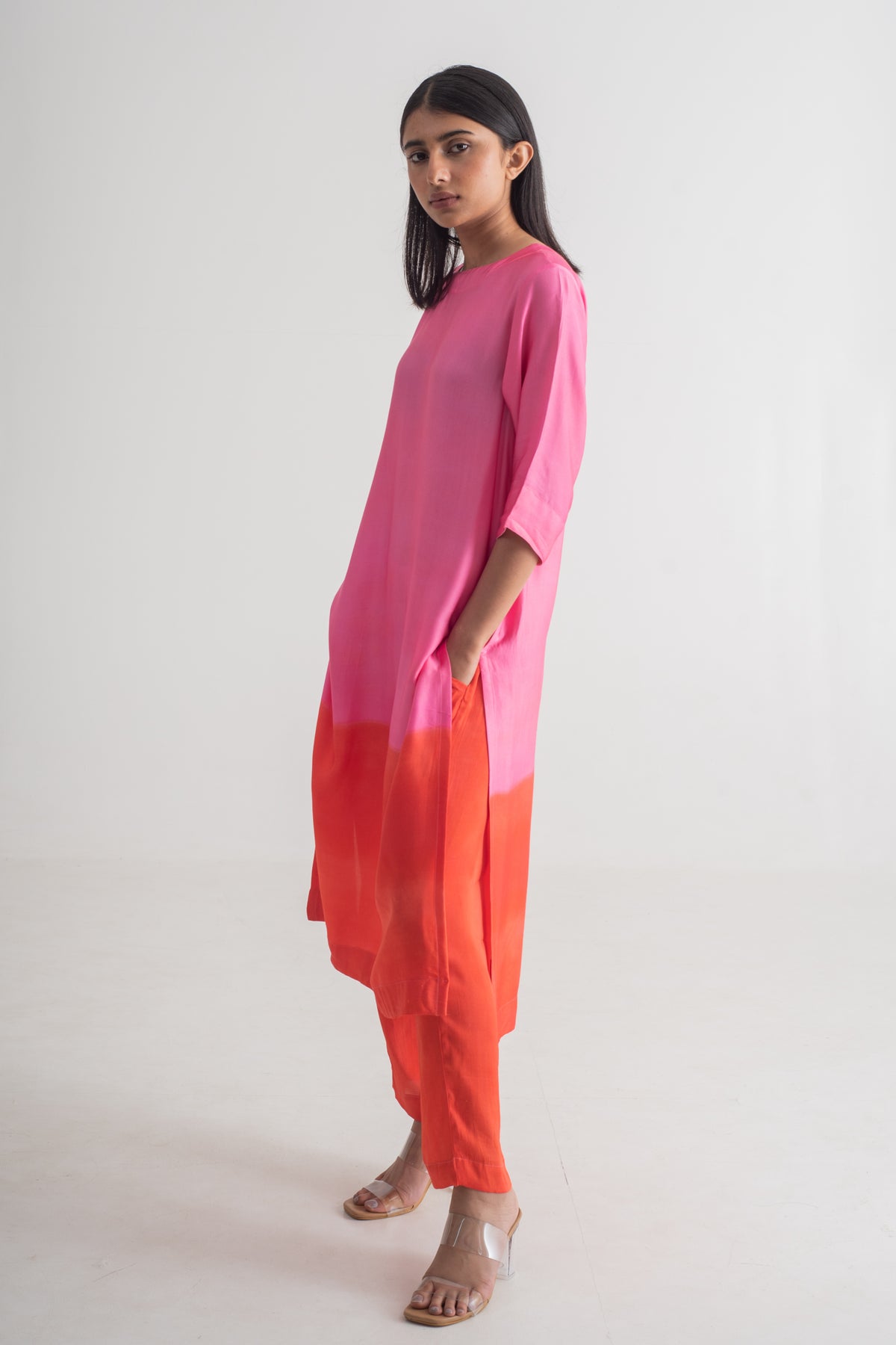 Red Pink Ombre Kurta Set