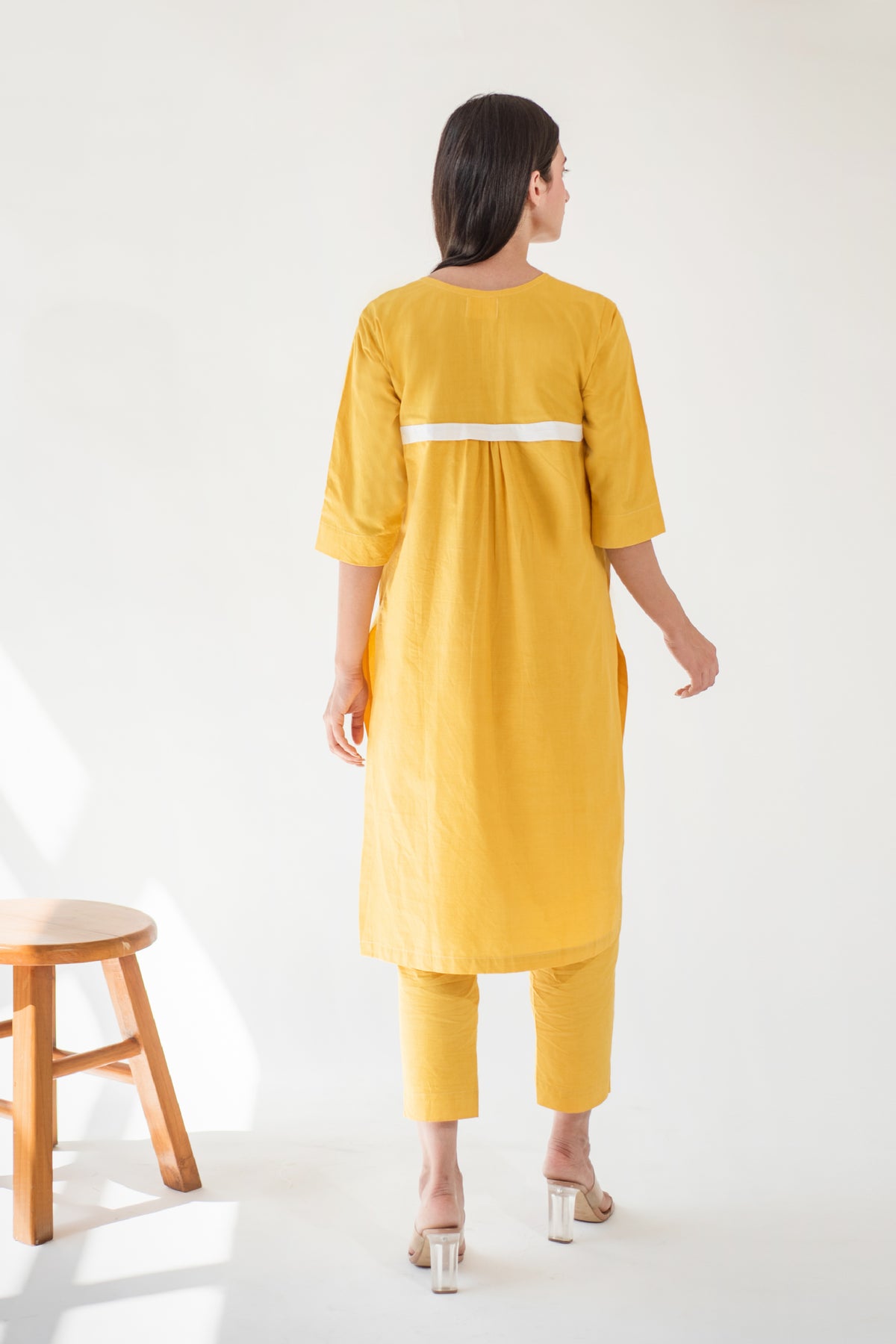 Yellow Applique Kurta With Pant And Stole