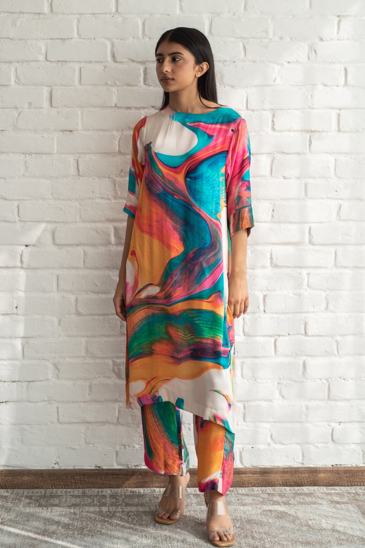 Multicolour Abstract Print Kurta Set