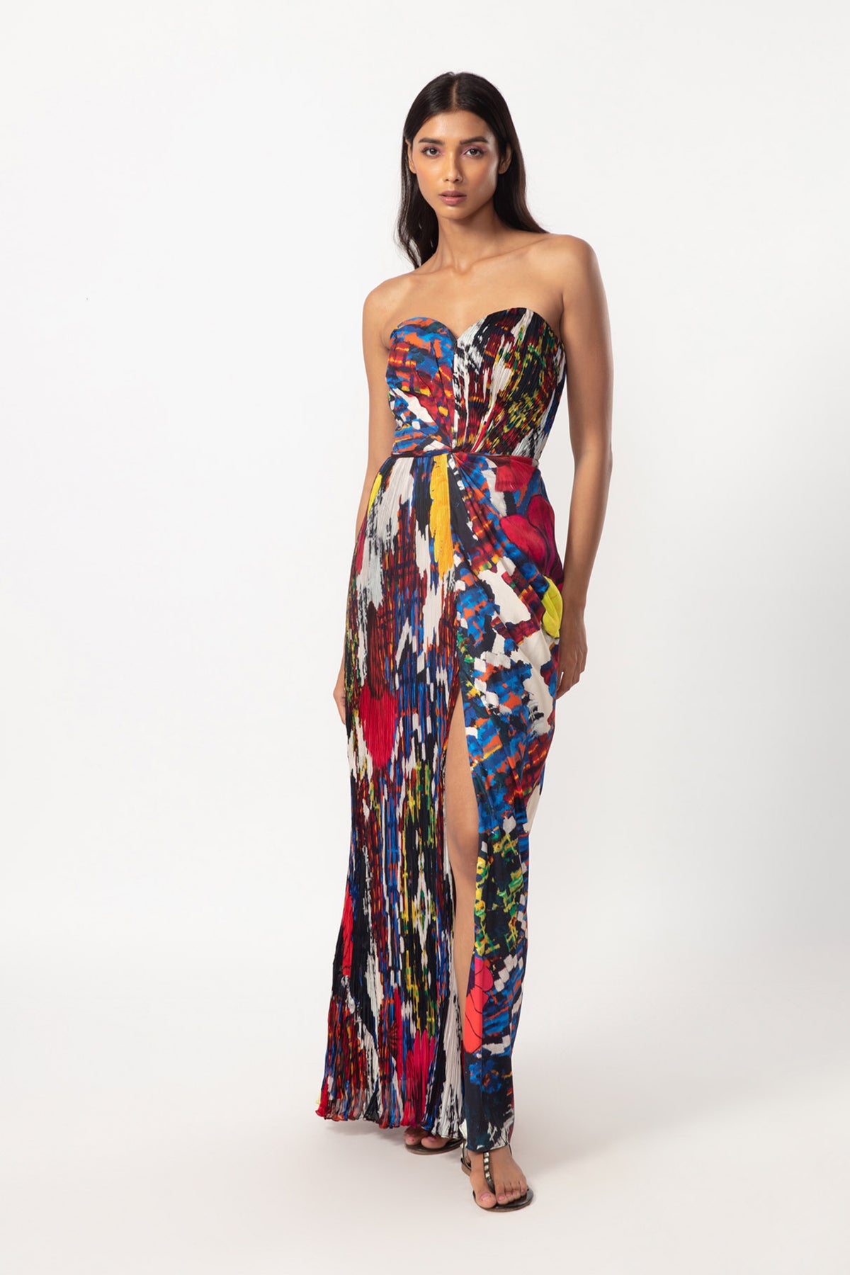 Pleated Maxi Dress With Side Slit