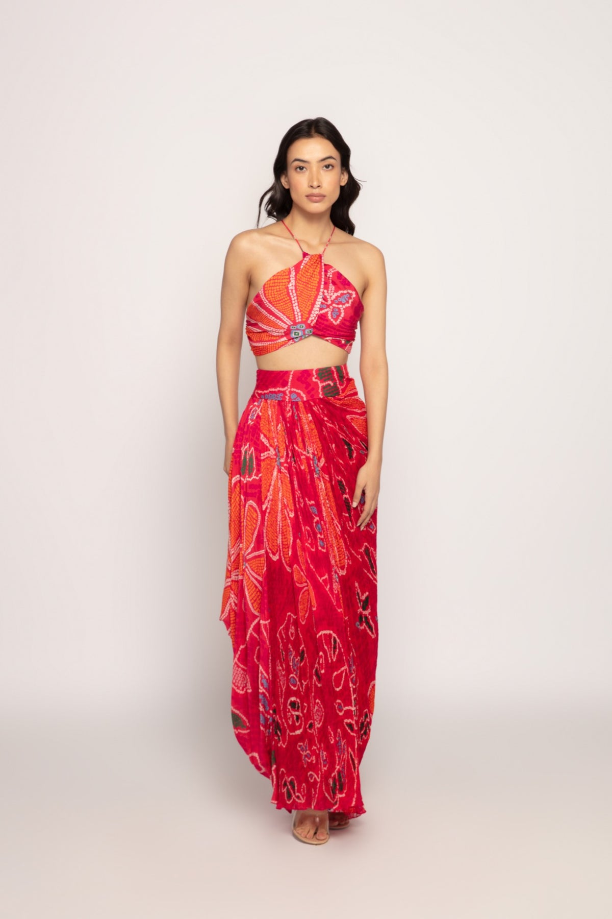 Marigold Bandhani Print Bralette and Skirt