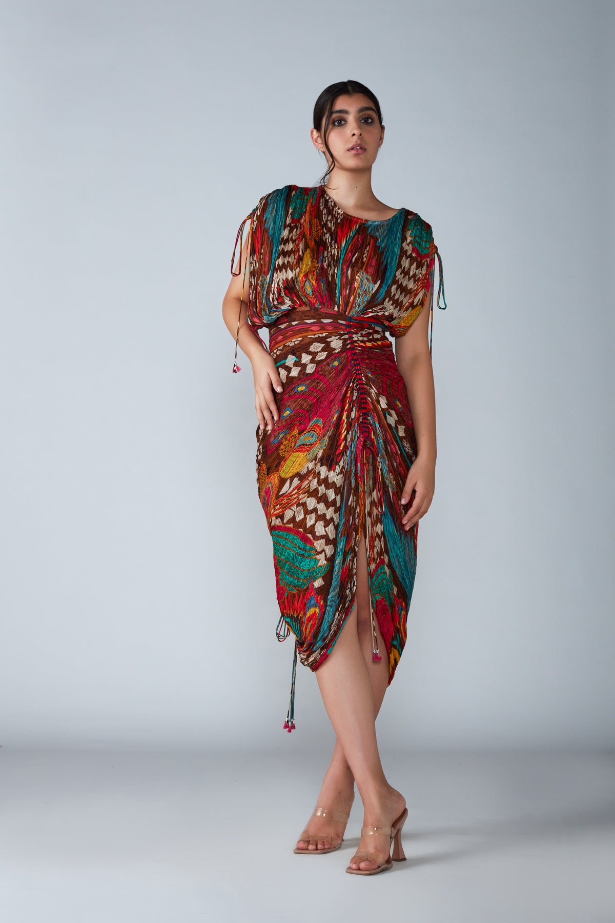 Bird Print Draped Dress