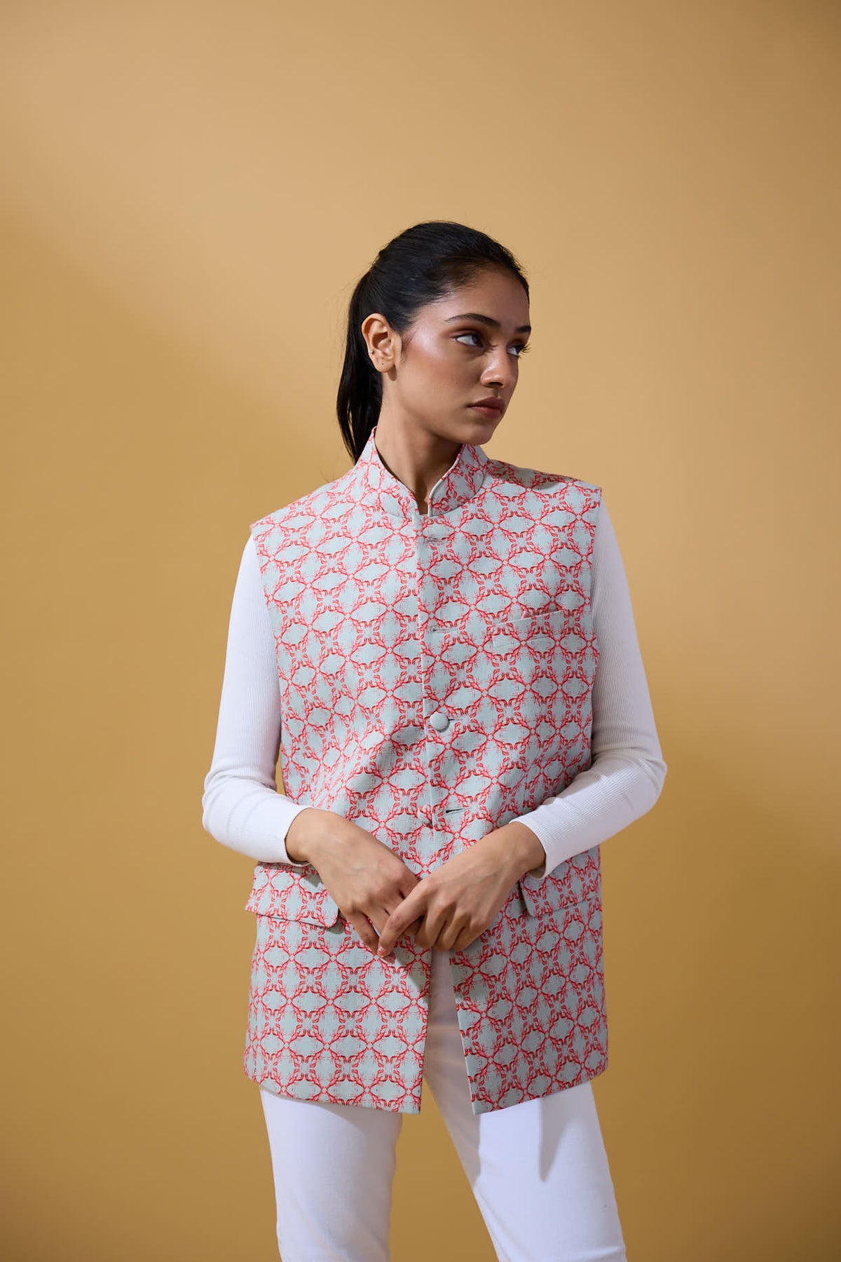 Sage Linen Lobster Nehru Jacket