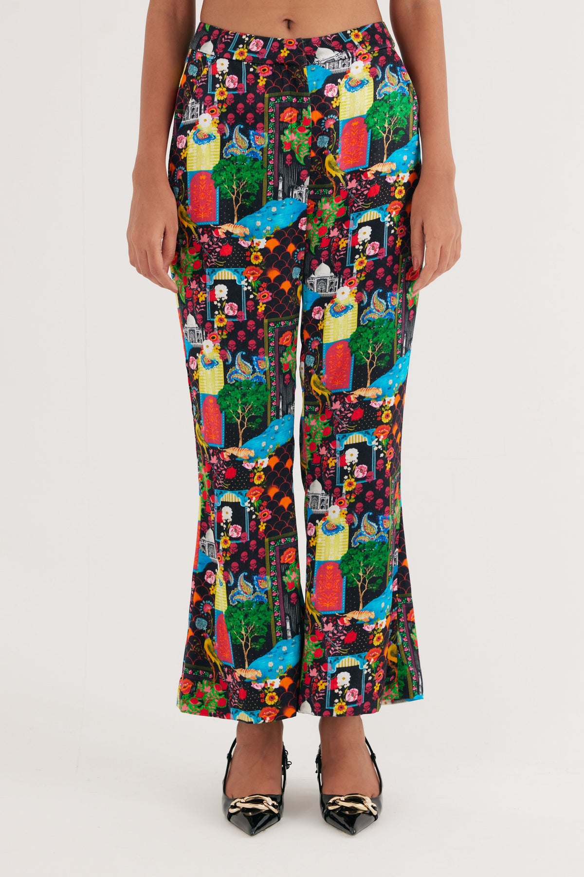 Black Indian Print Mushroo Pants