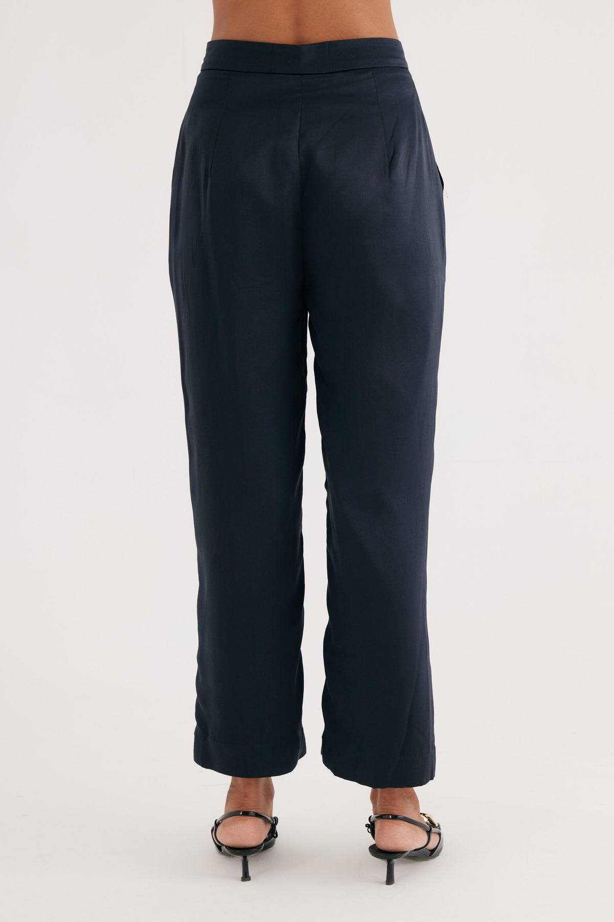 Black Silk Satin Straight Pants