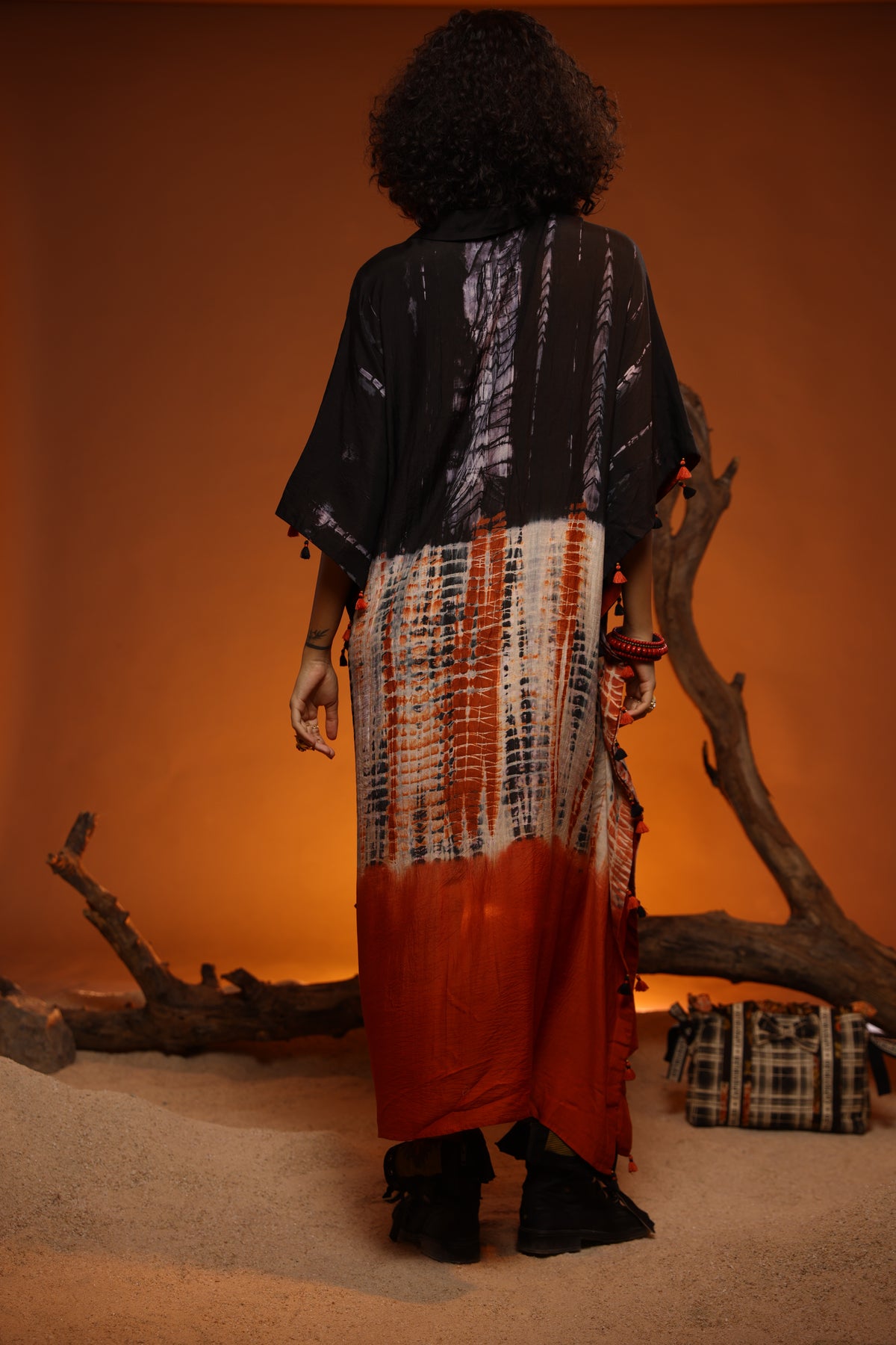 Ramin Shaded Tie Dye Pleated Kaftan