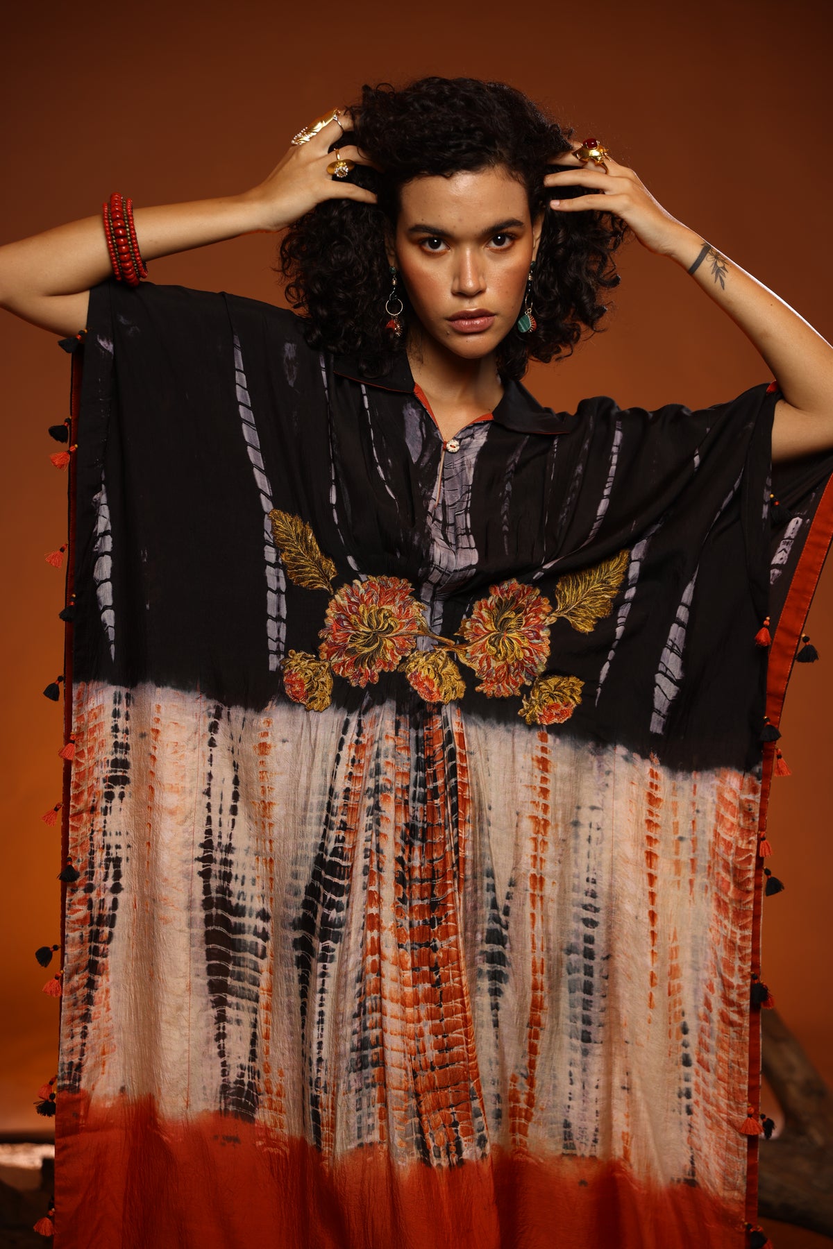 Ramin Shaded Tie Dye Pleated Kaftan