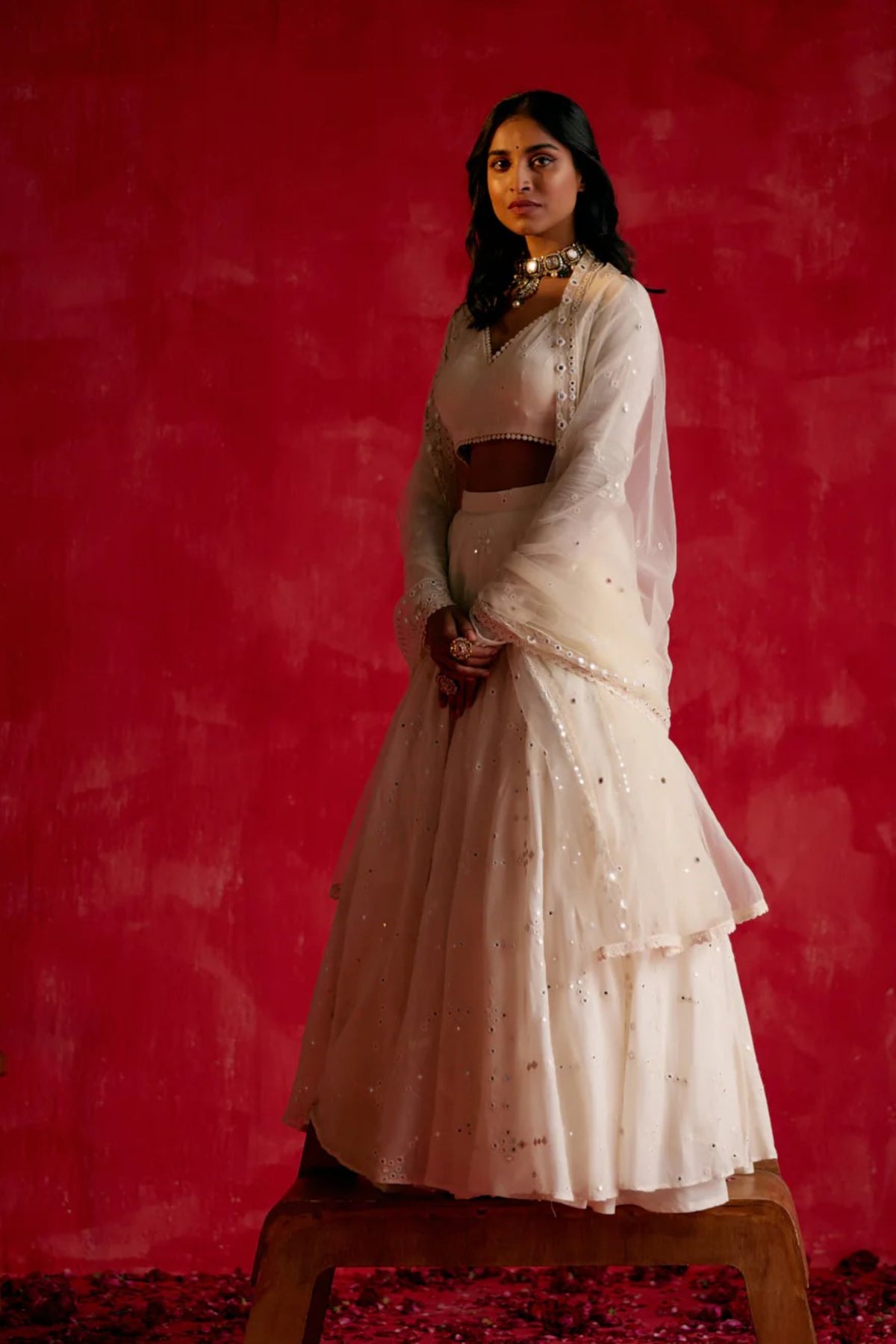 Off White Bk Lehenga Set