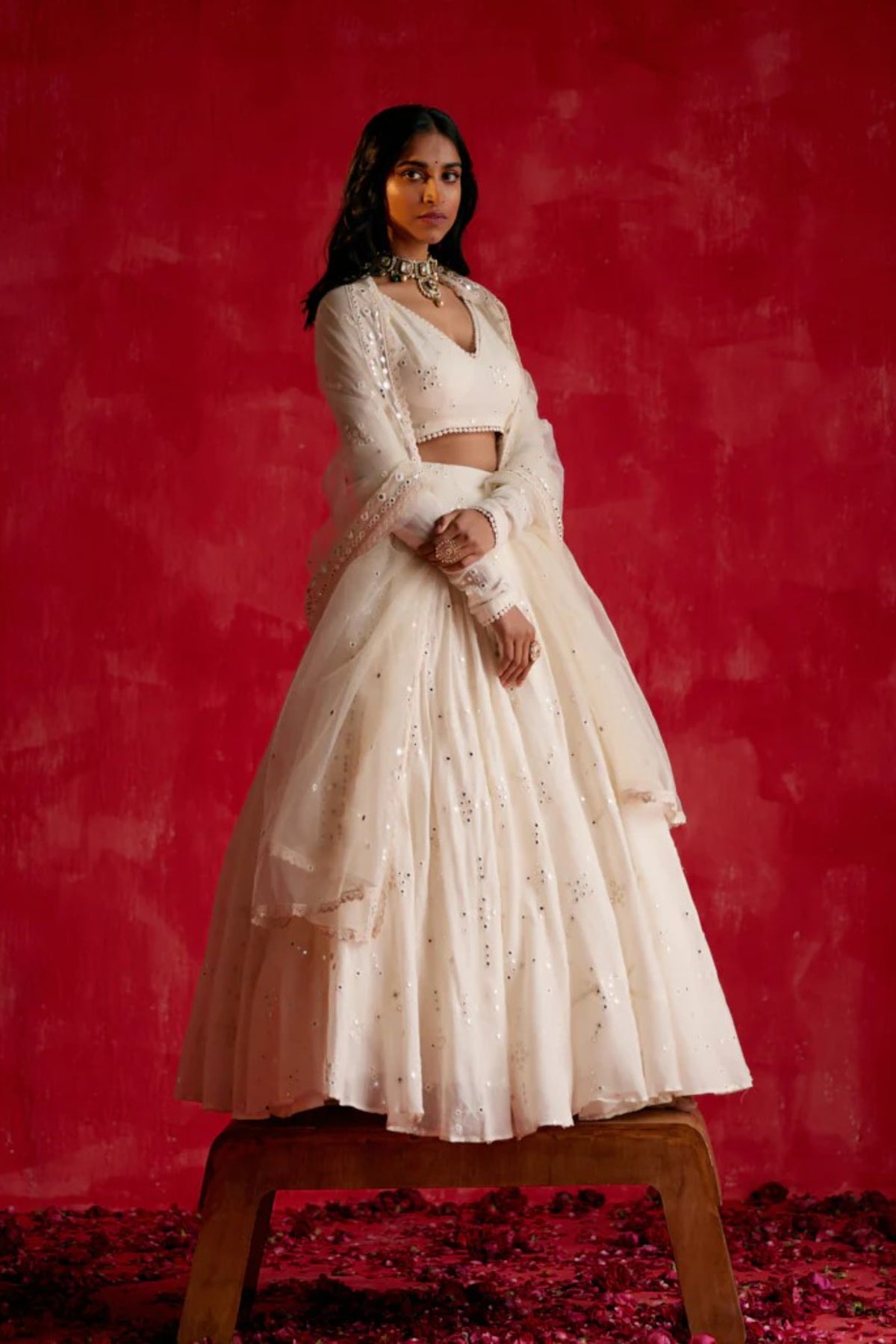 Off White Bk Lehenga Set