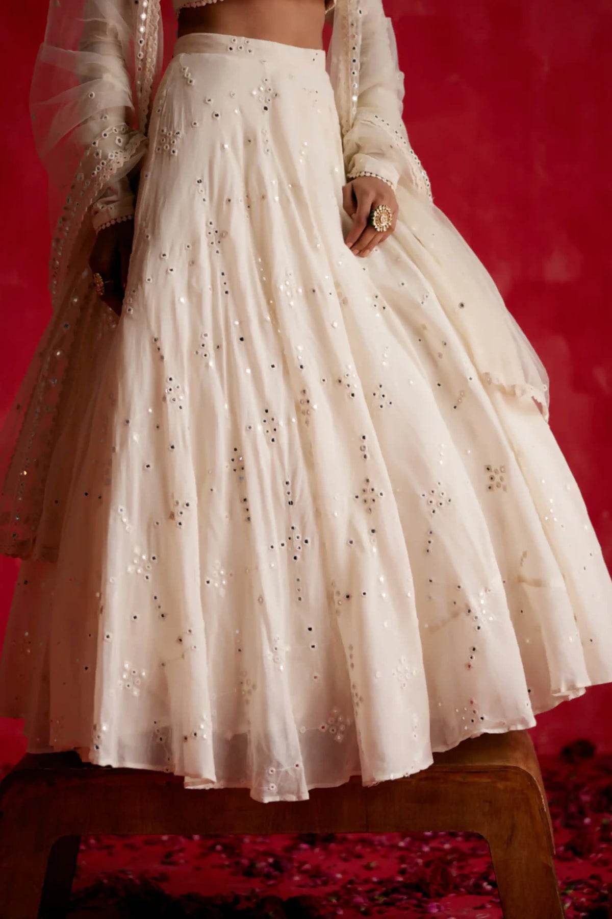 Off White Bk Lehenga Set