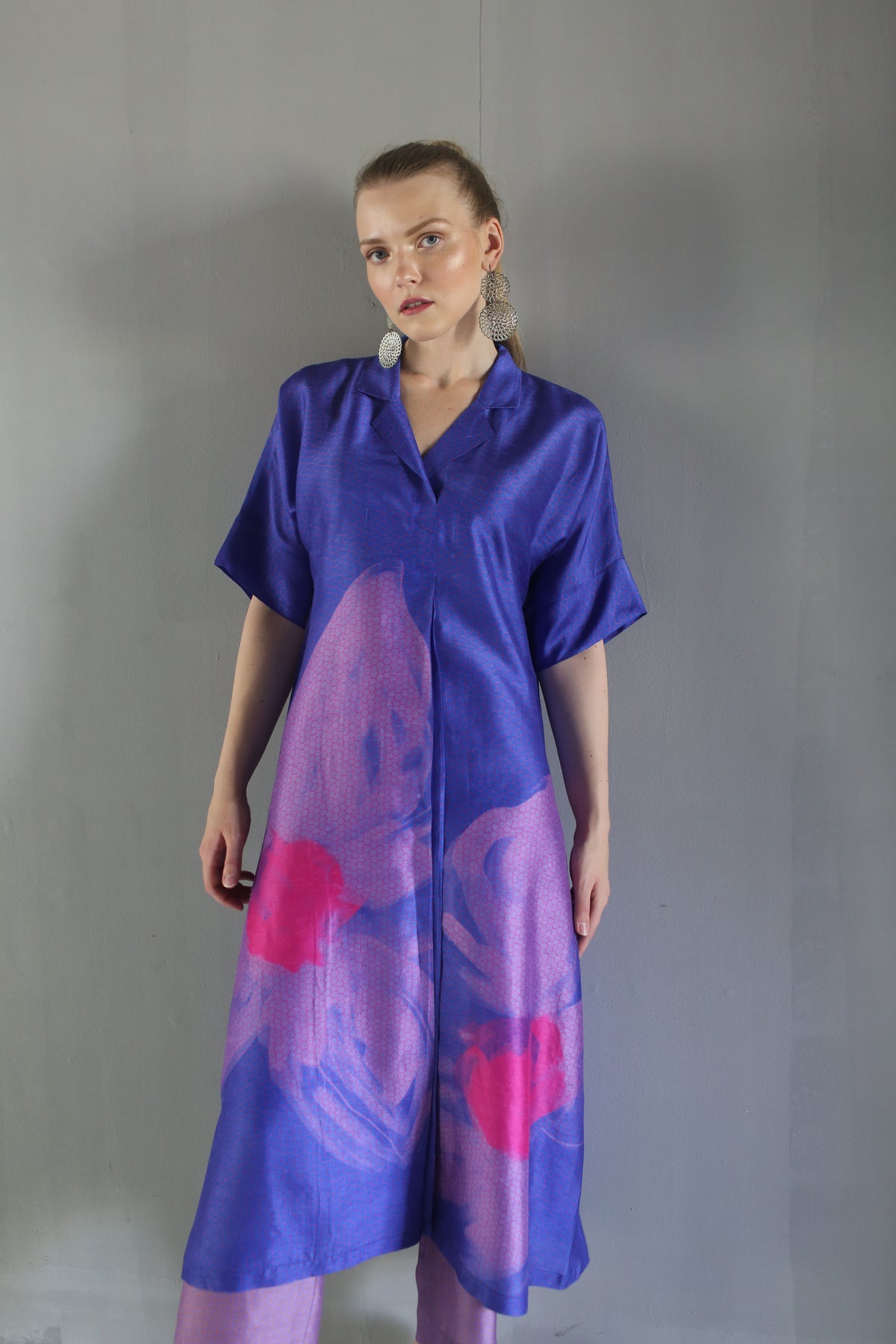 Purple Abstract Floral Print Straight Kurta