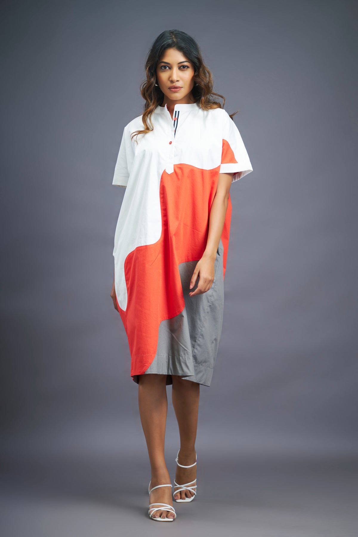 White Orange Shift Dress