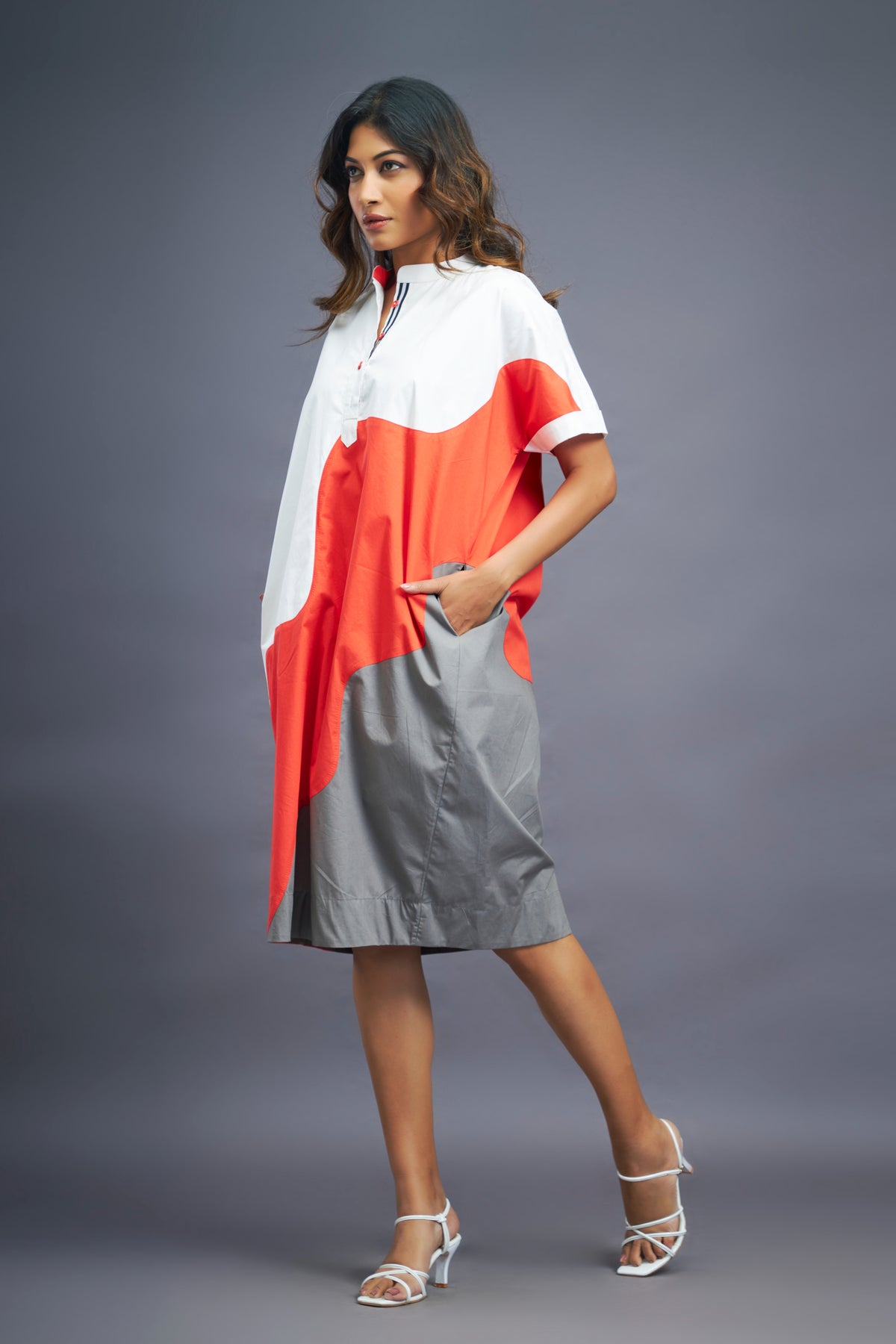 White Orange Shift Dress