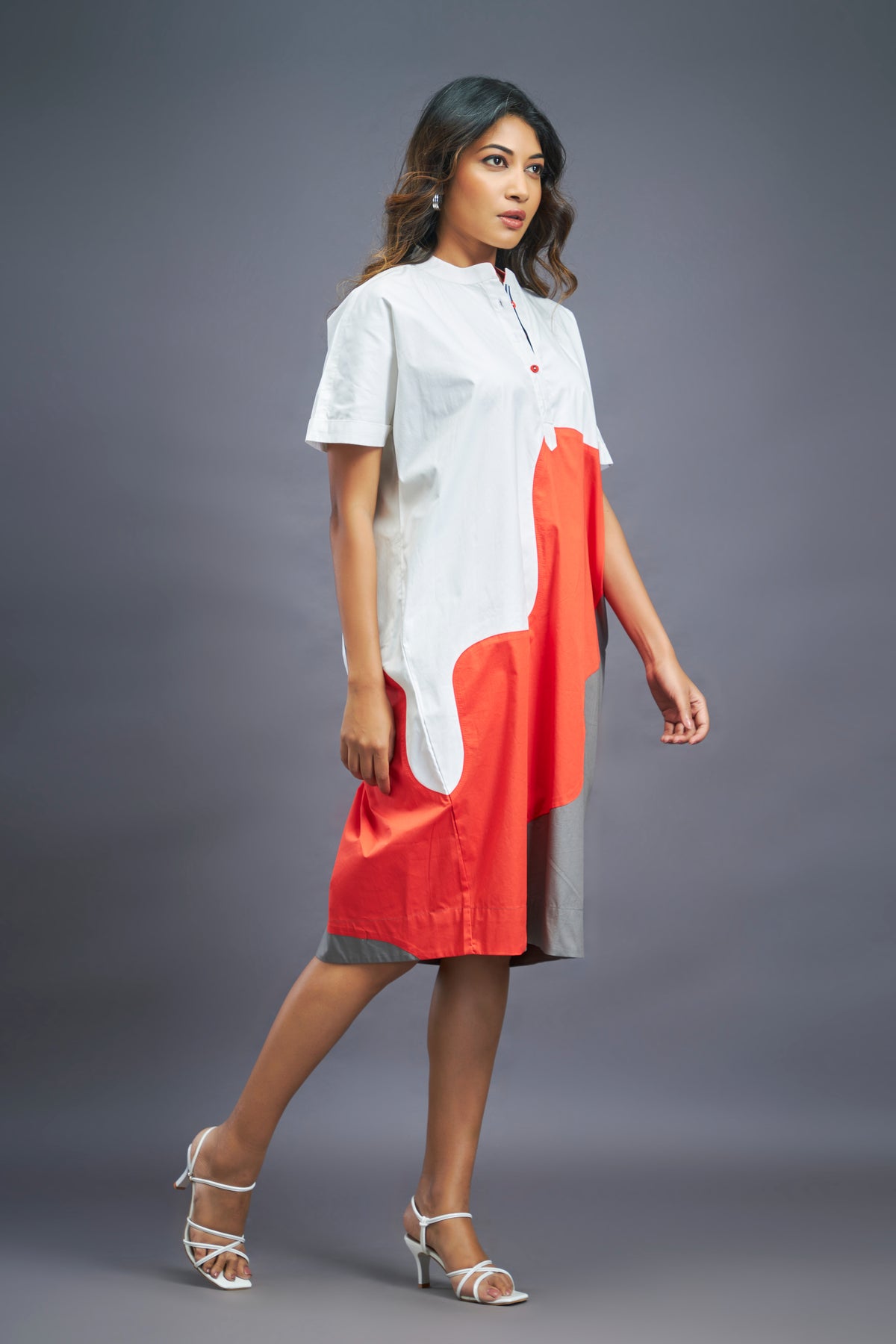 White Orange Shift Dress