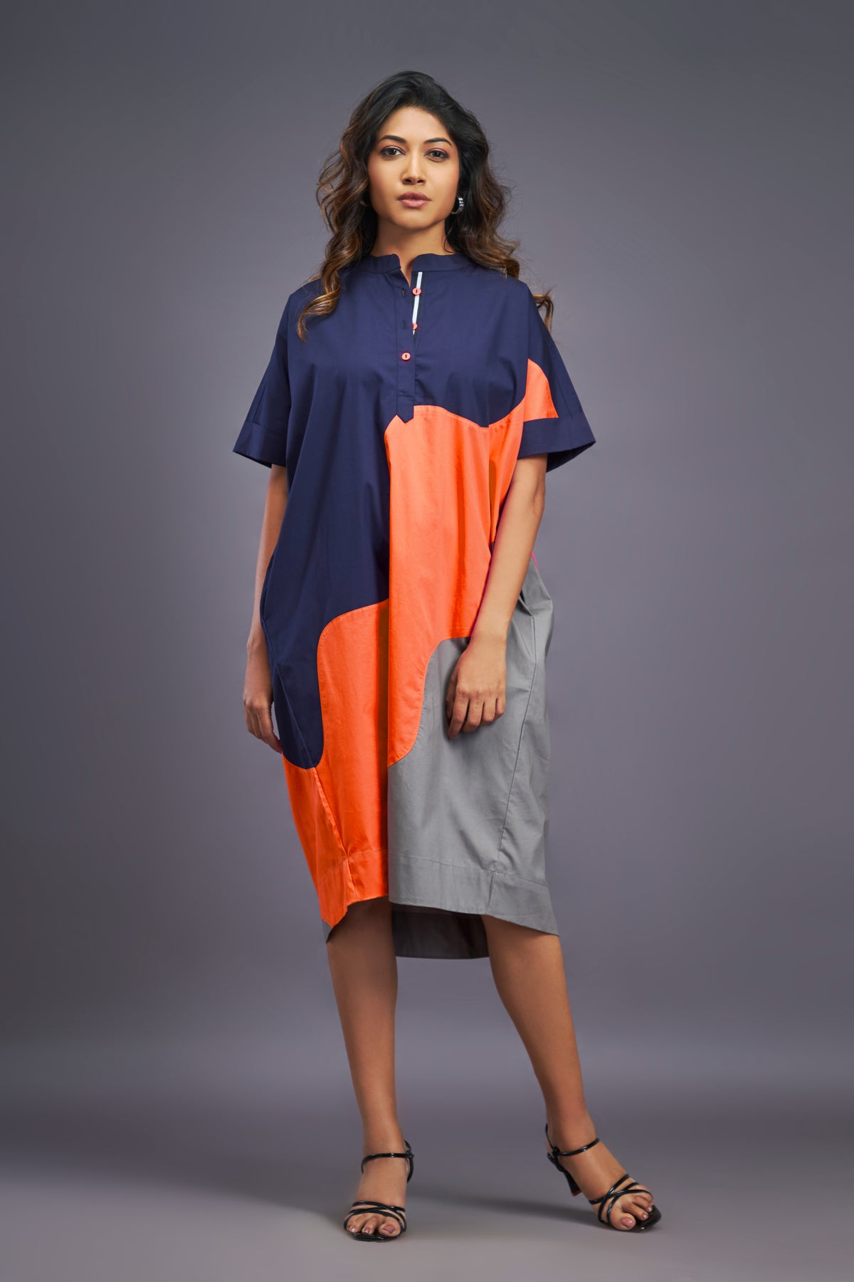 Navy Blue Orange Shift Dress