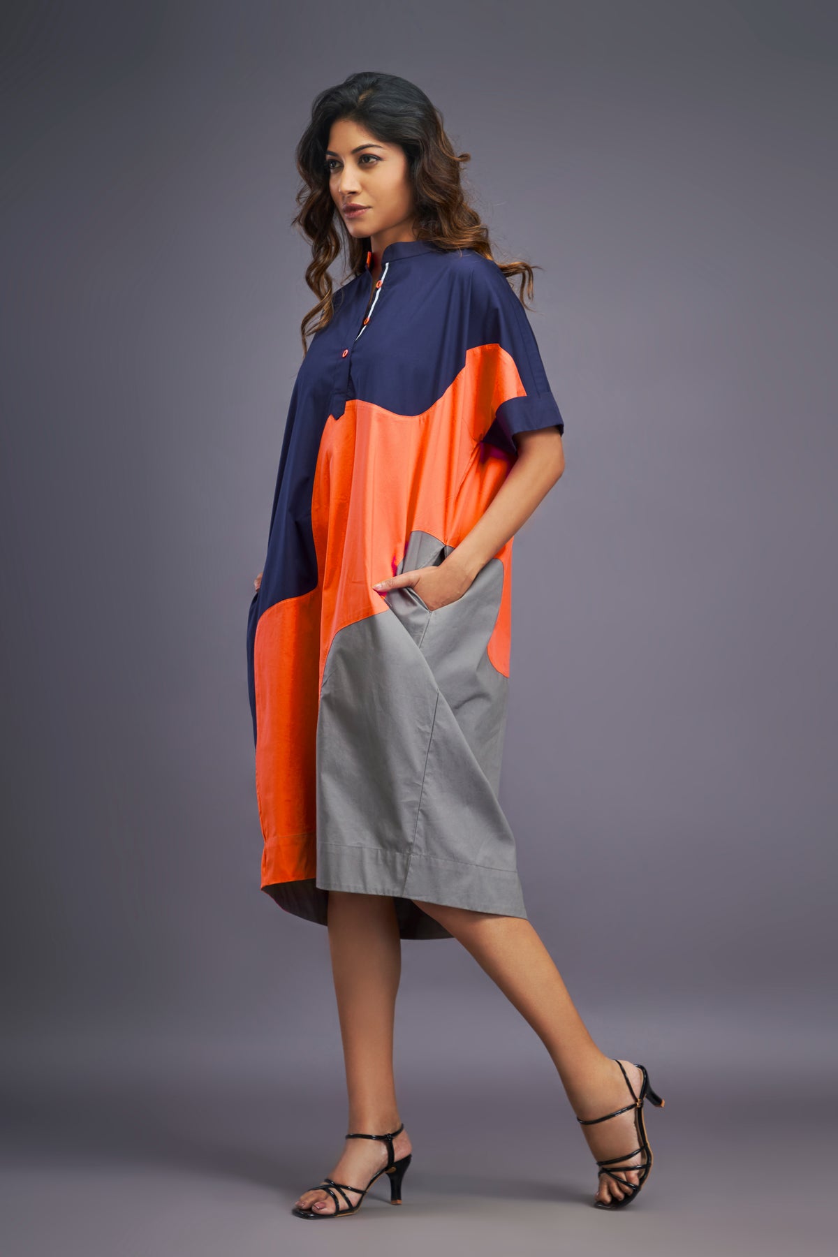 Navy Blue Orange Shift Dress