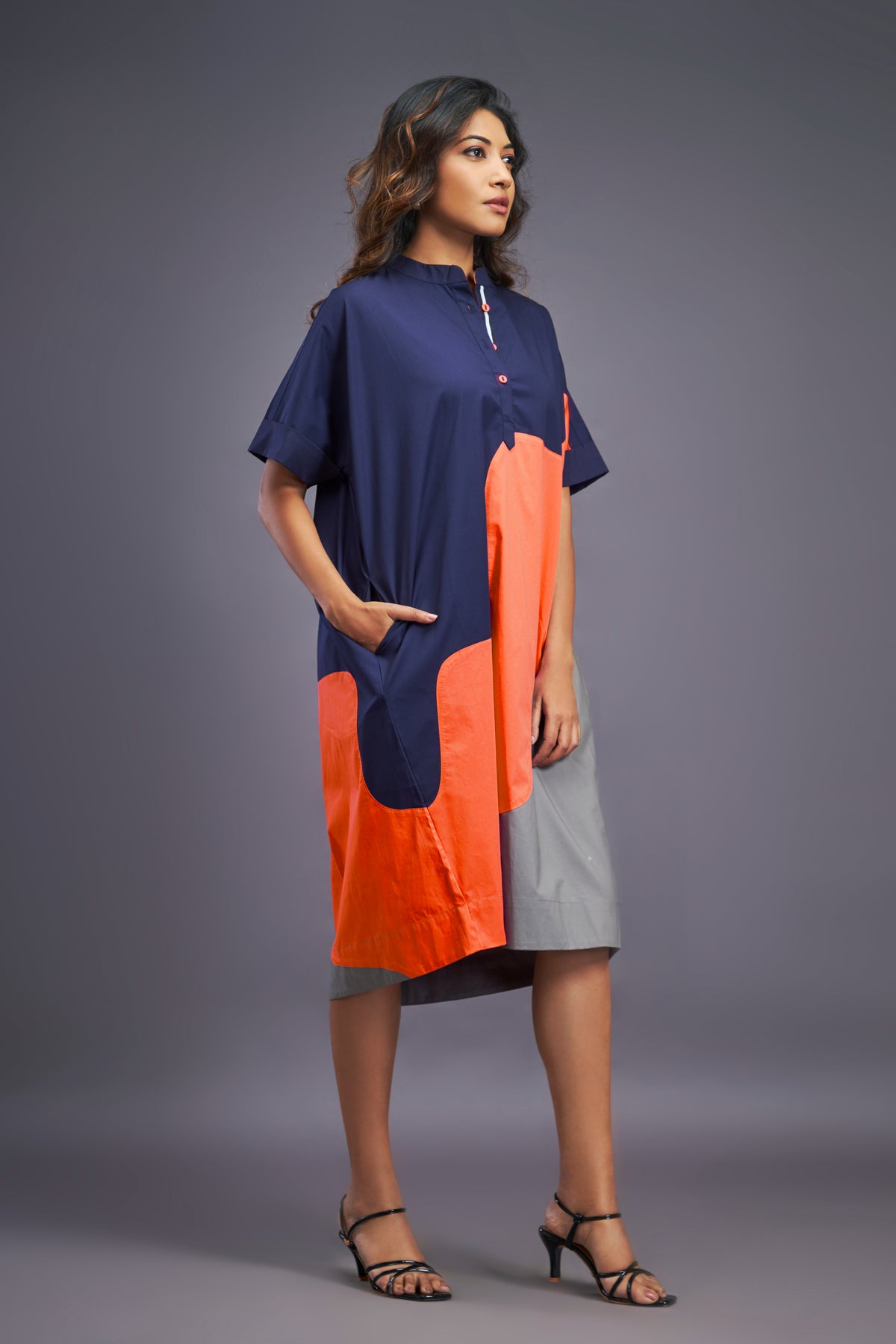 Navy Blue Orange Shift Dress