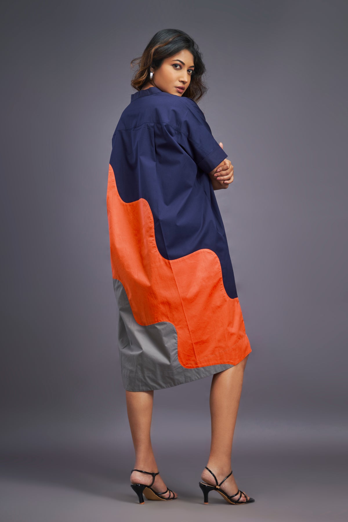 Navy Blue Orange Shift Dress