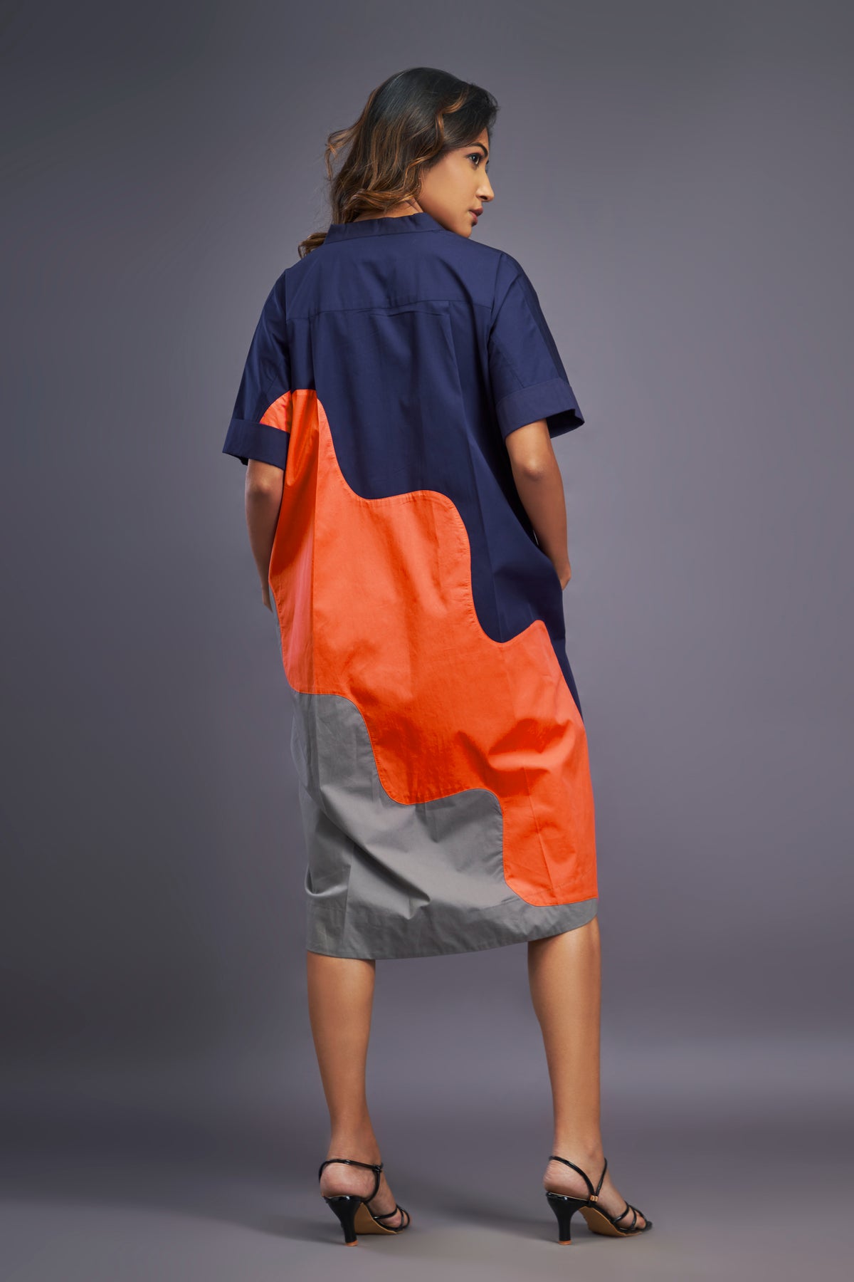 Navy Blue Orange Shift Dress