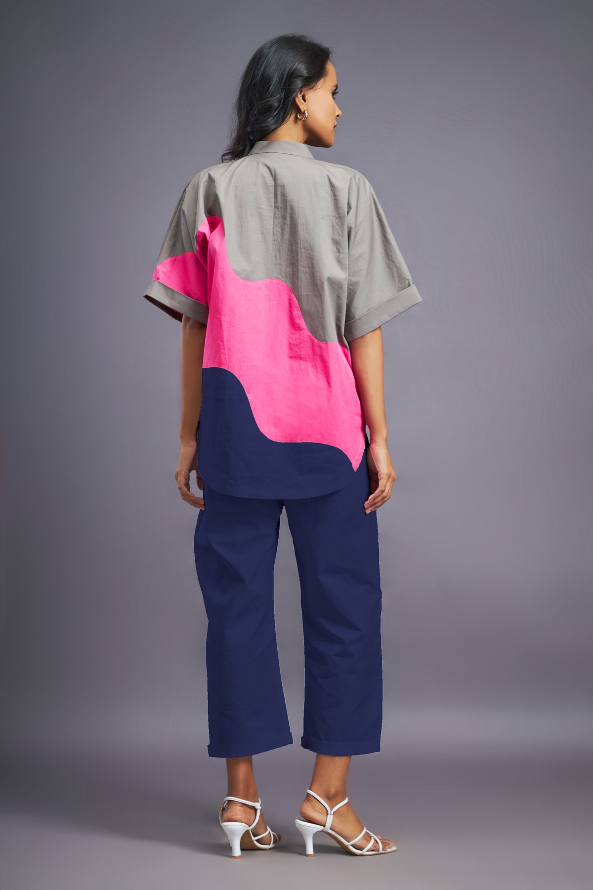 Navy Blue Pink Box Fit Shirt