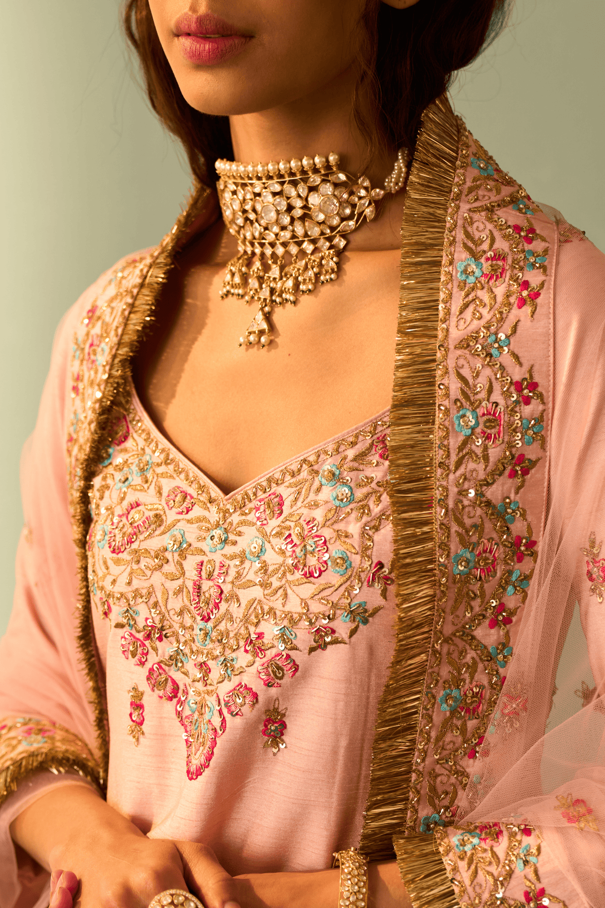 Pink Raw Silk Sharara Set