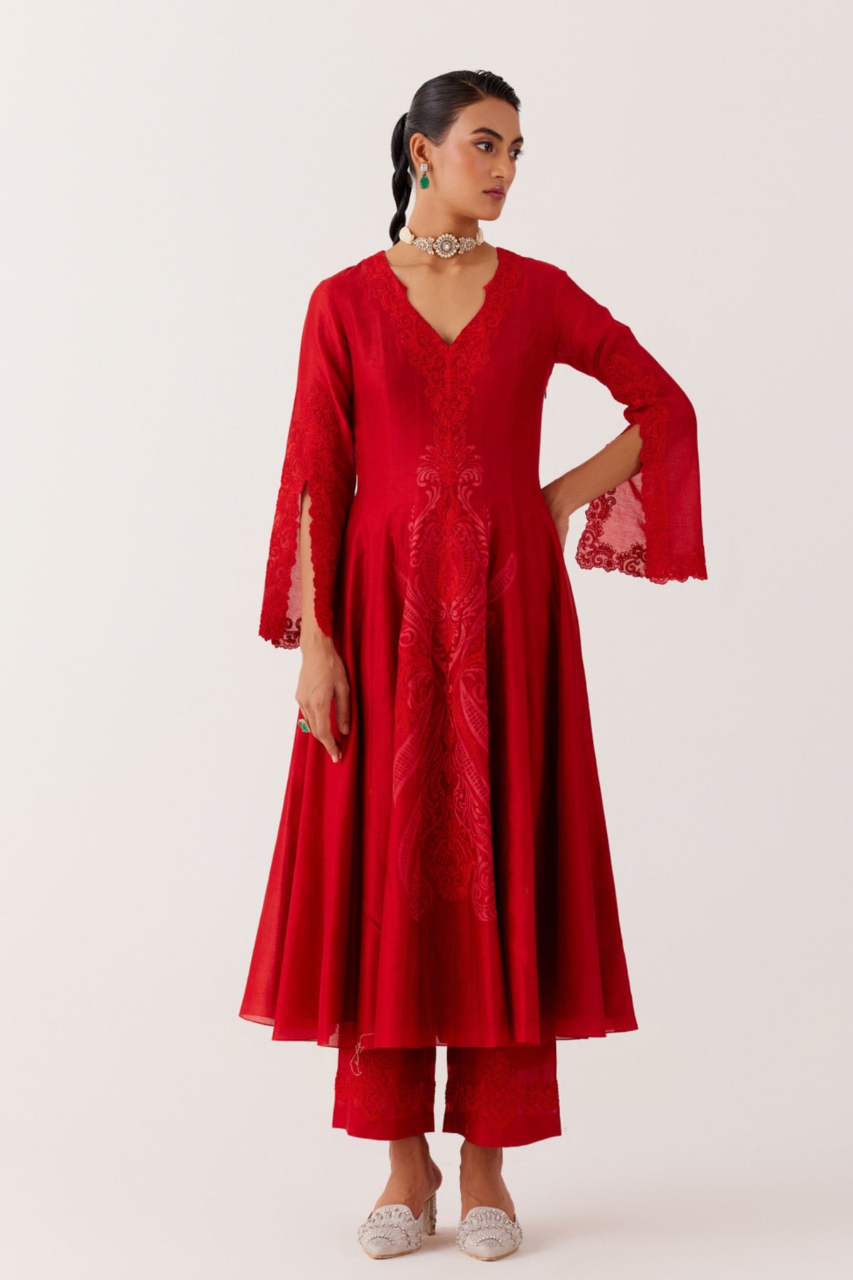 Ruby Red Anarkali Set