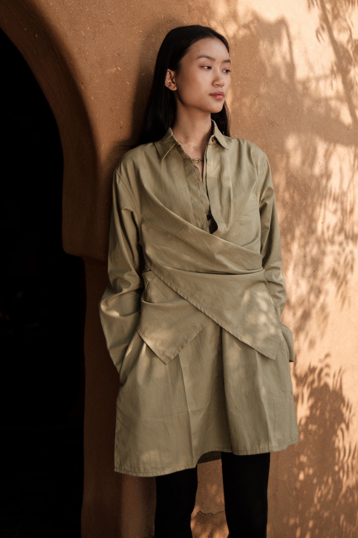 Khaki Seattle Wrap Shirt Dress