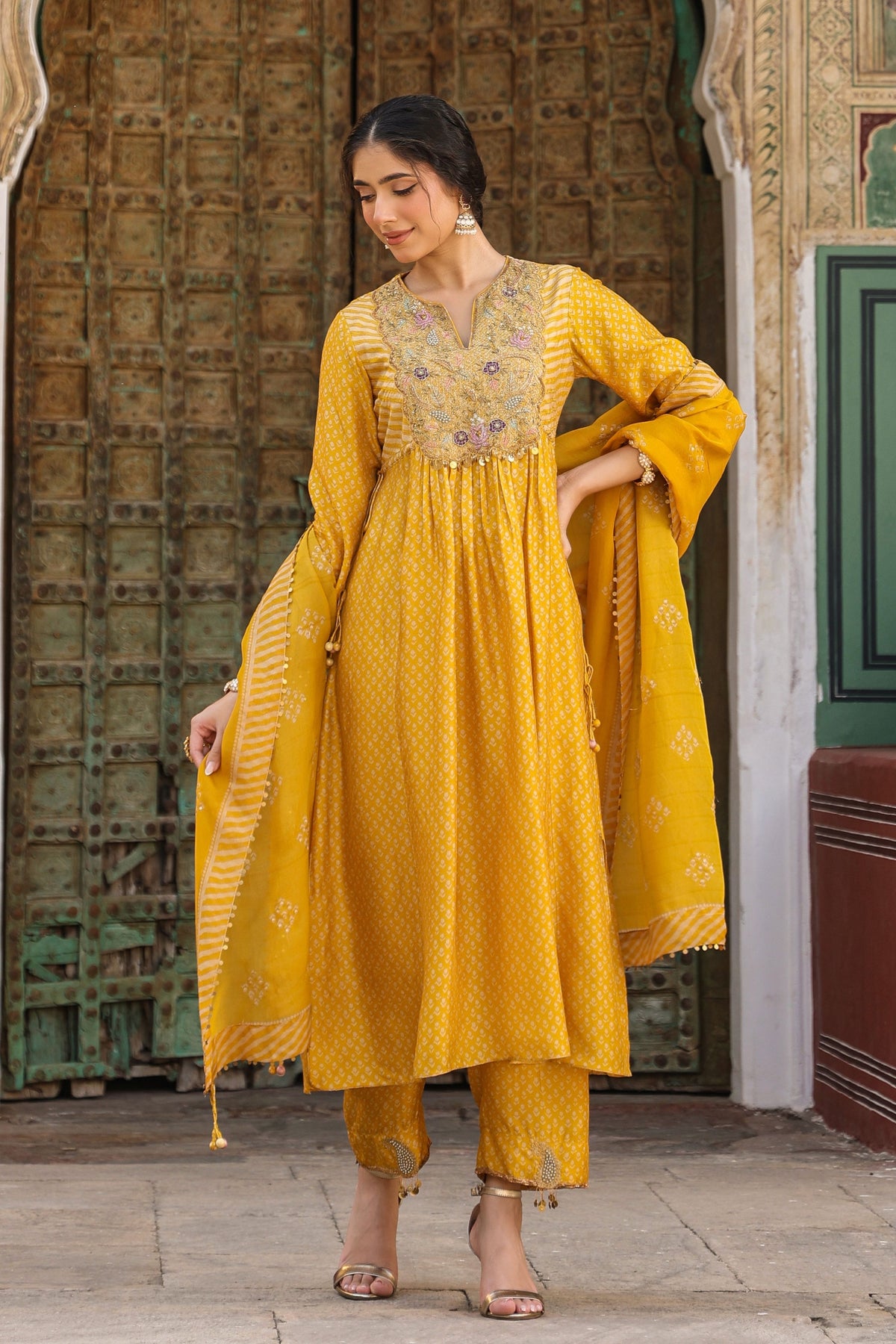 Mustard Embroidered Organza Dupatta