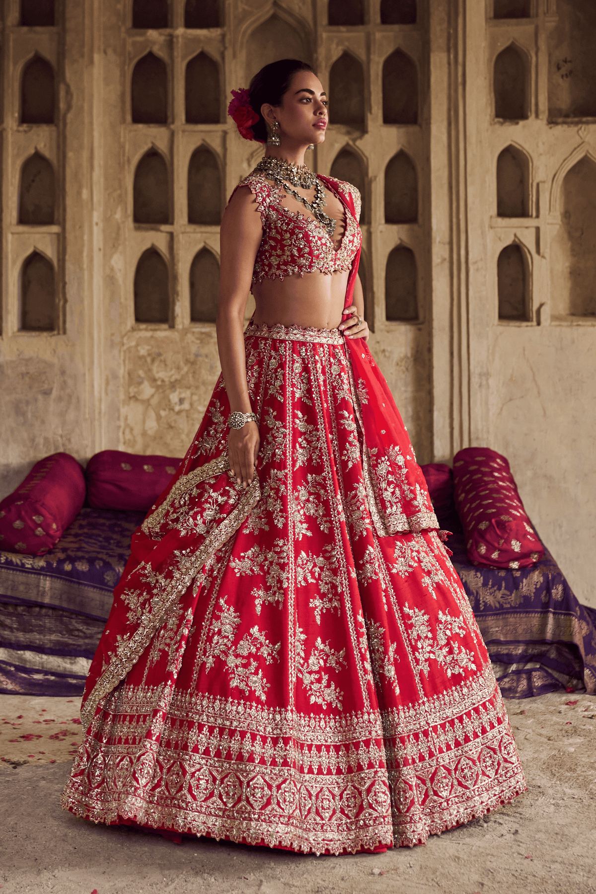 Red Roshini Lehenga Set