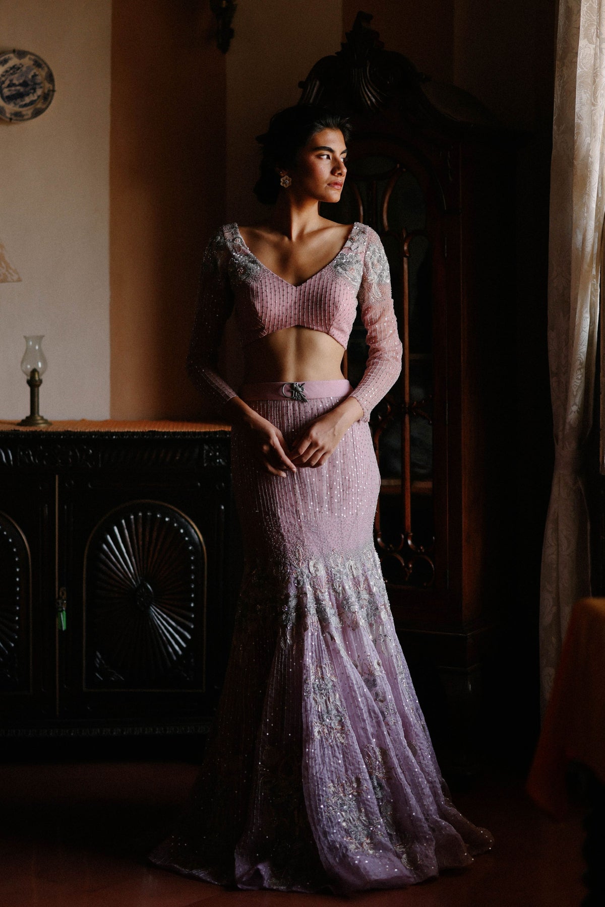 Mauve Dutchess Mermaid Lehenga Set