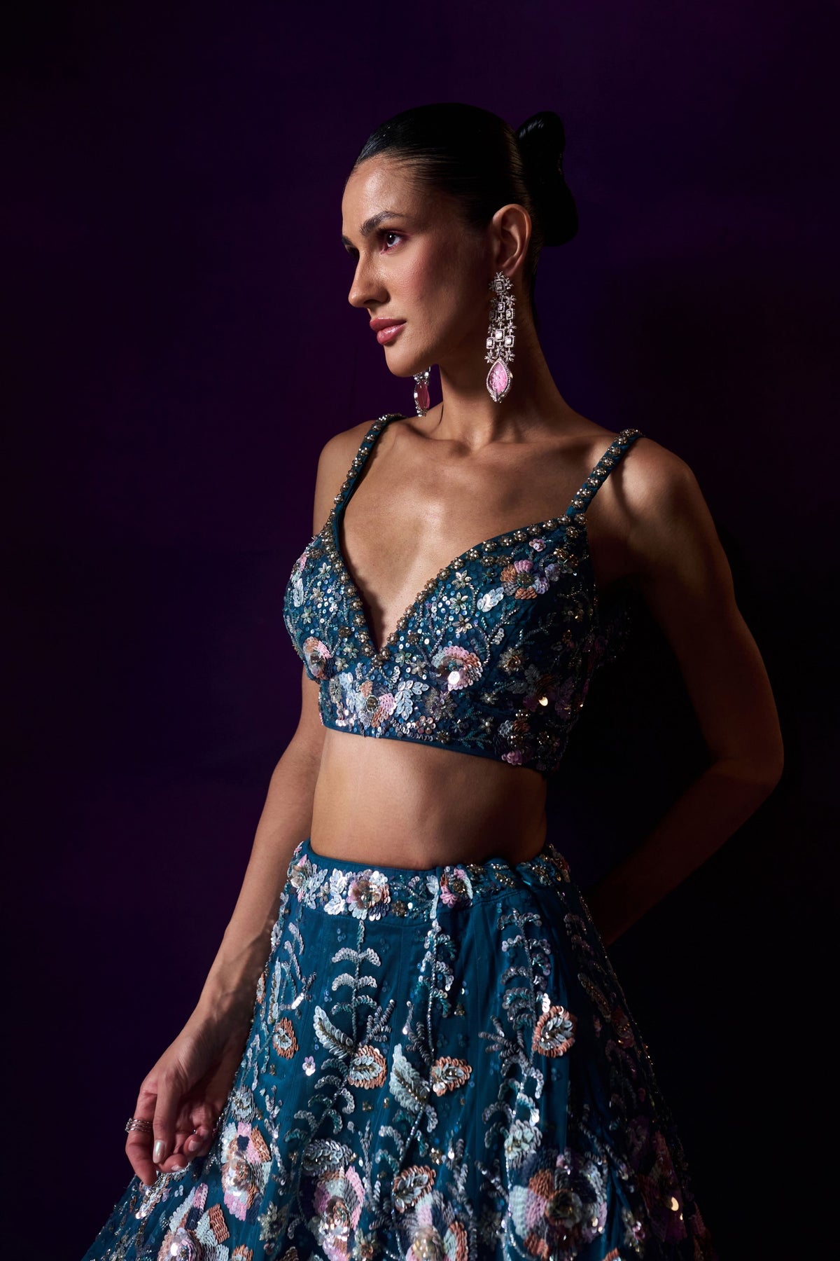 Peacock Blue Sequins Lehenga Set