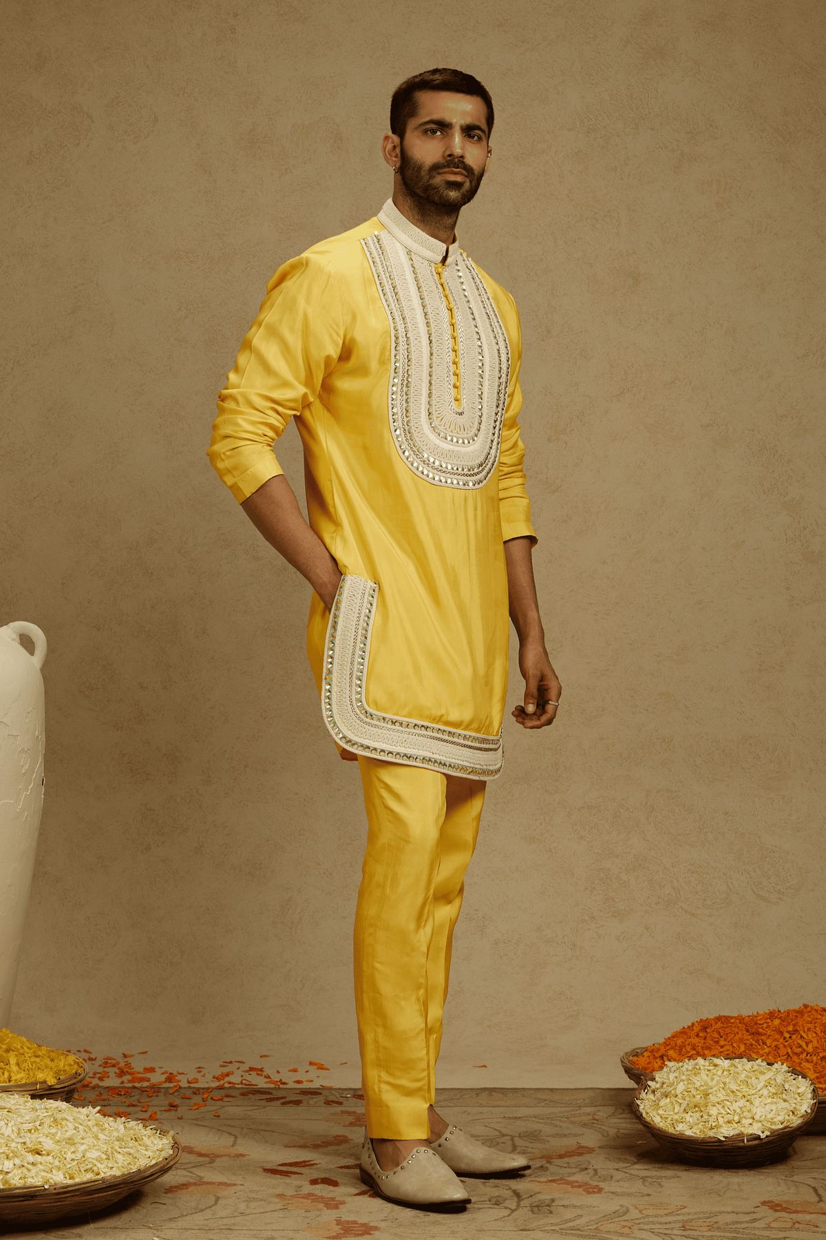 Yellow Embroidered Kurta With Pants