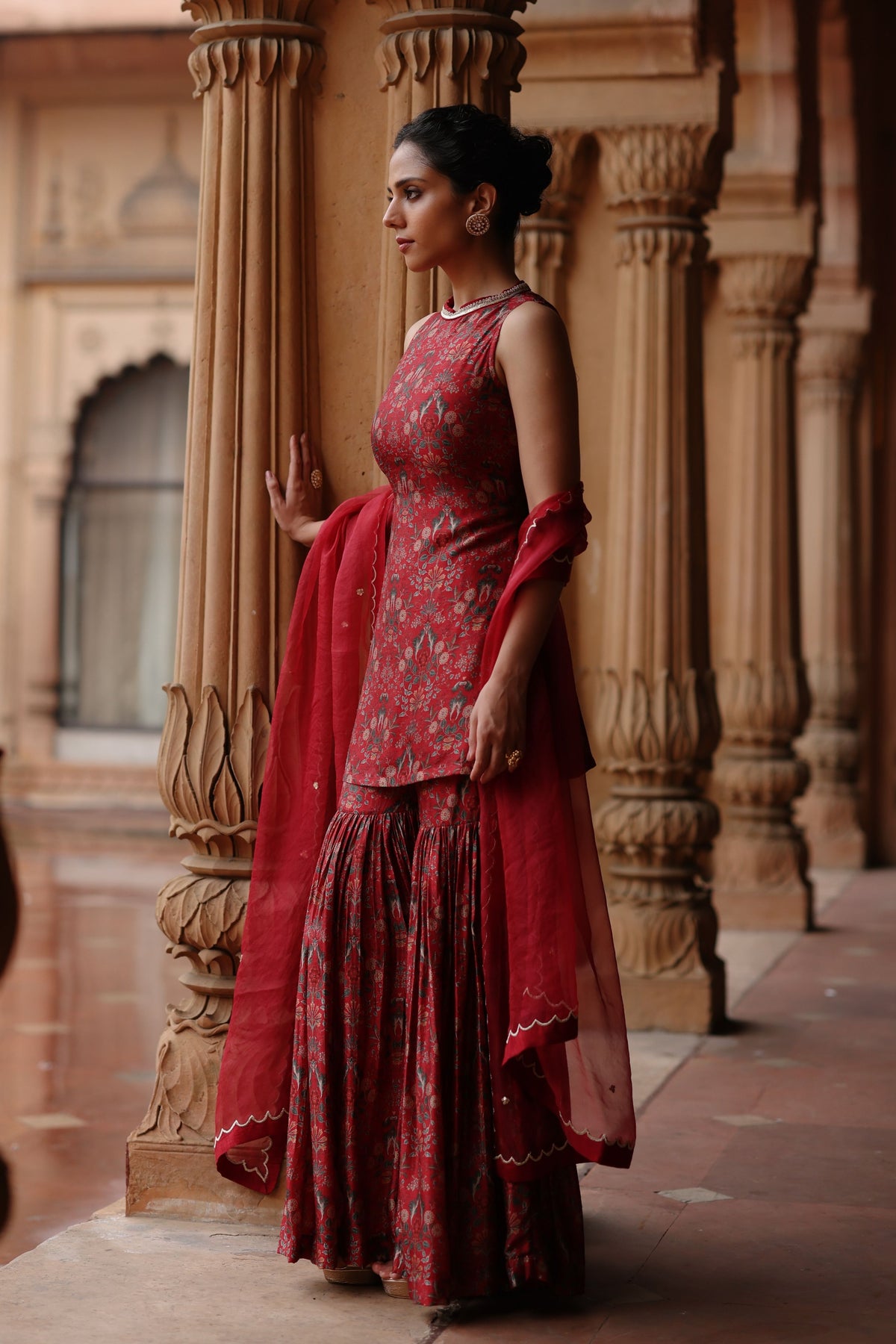 Red Printed Sharara Set