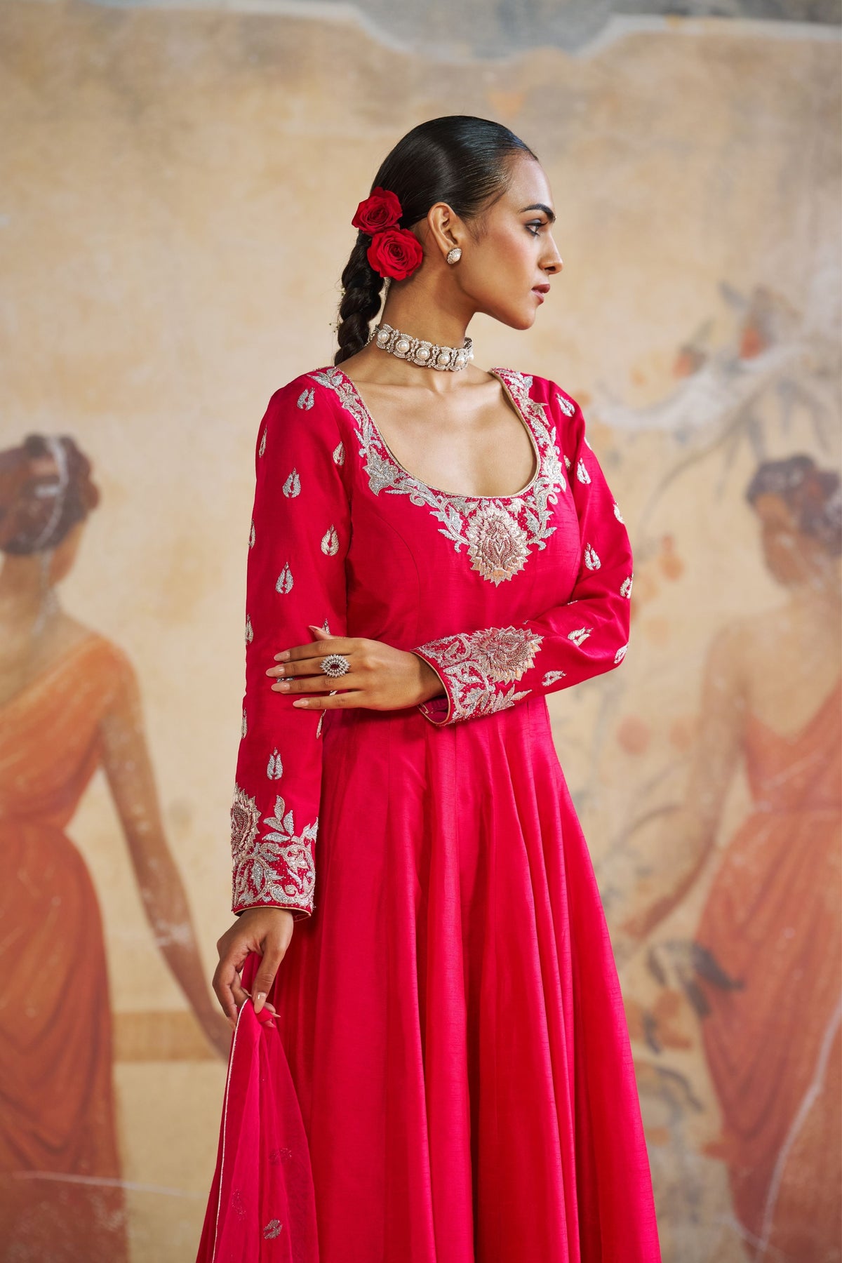 Fuschia Pink Silk Anarkali Set