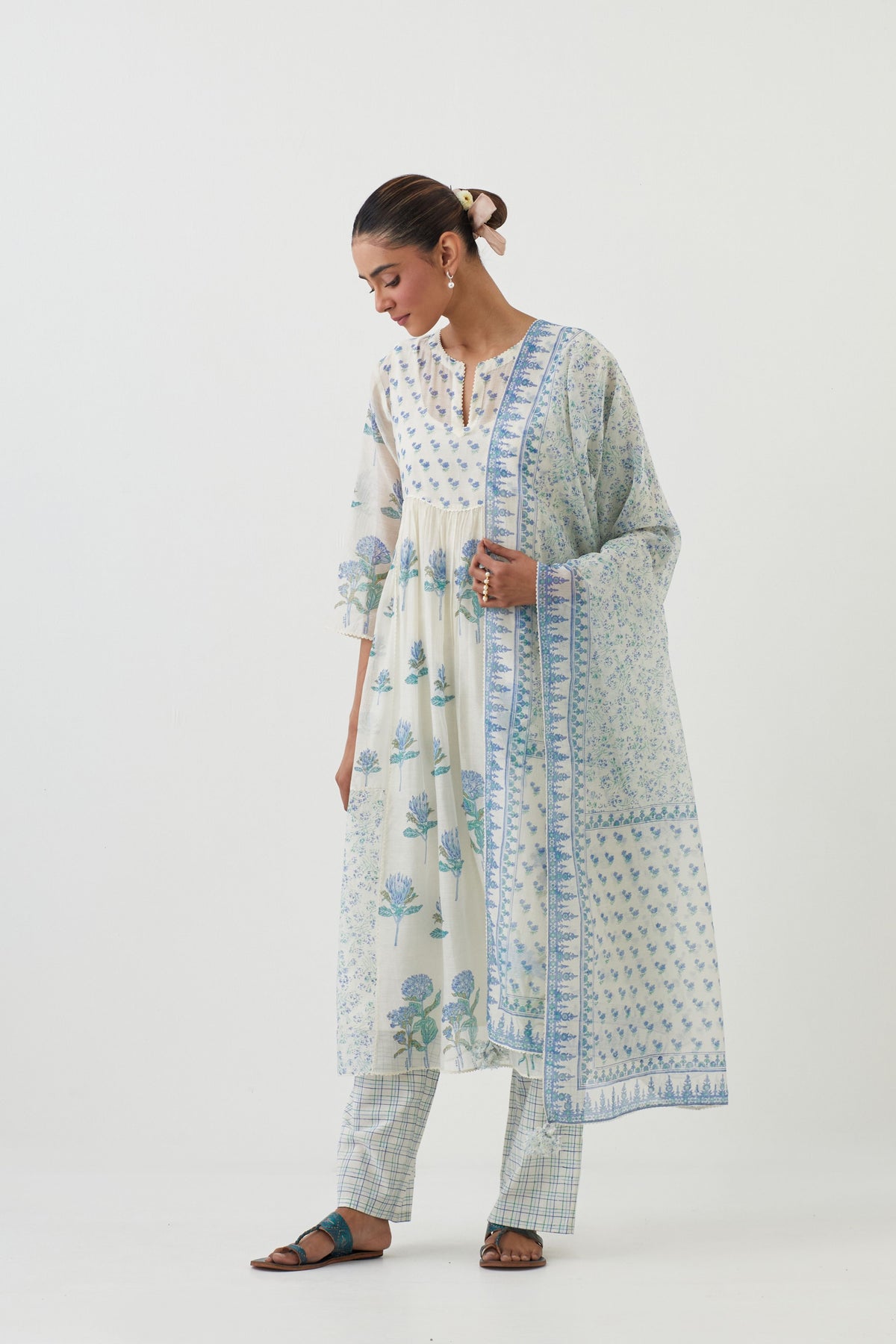 Blue Chanderi Kurta Set