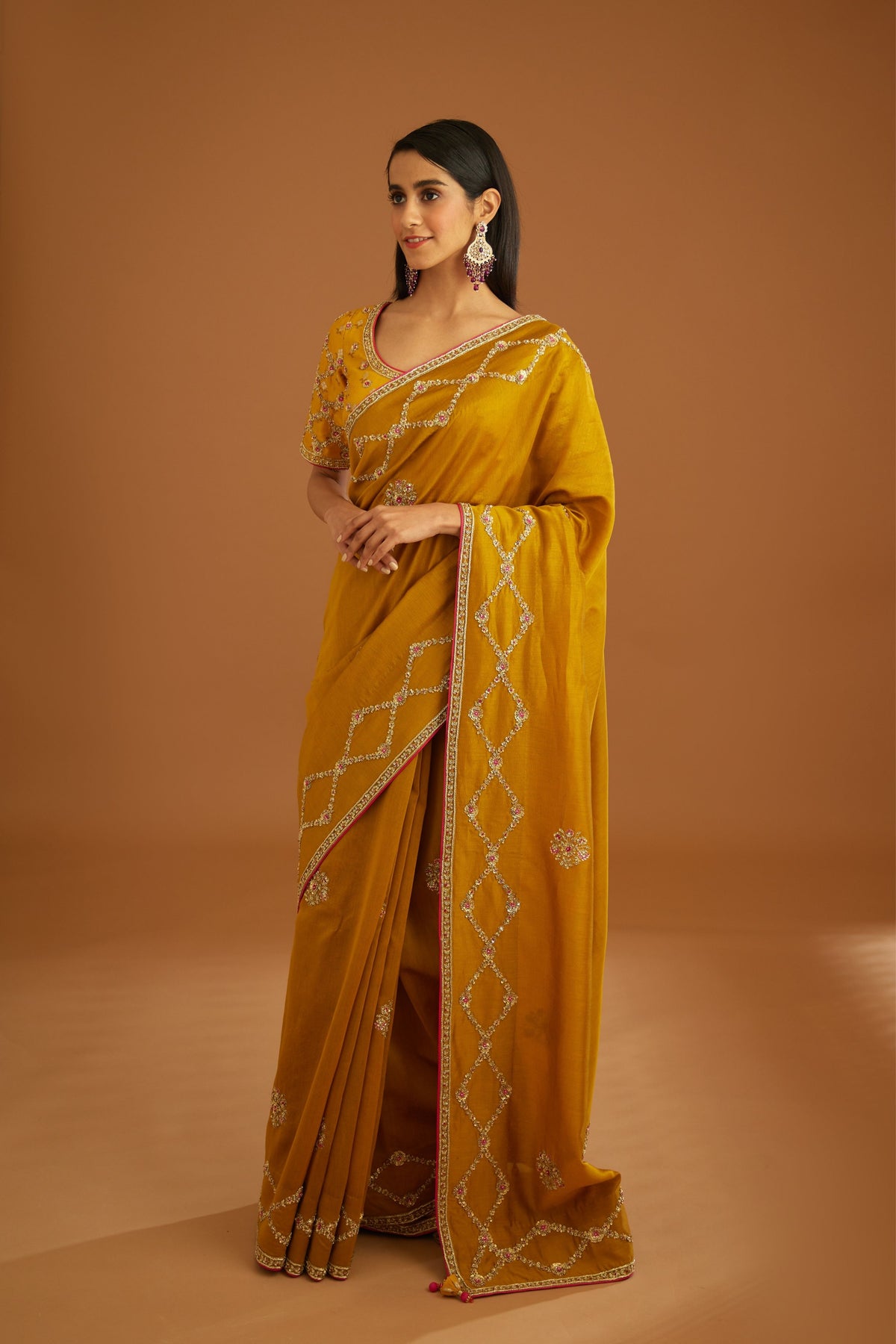 Mustard yellow Saree set