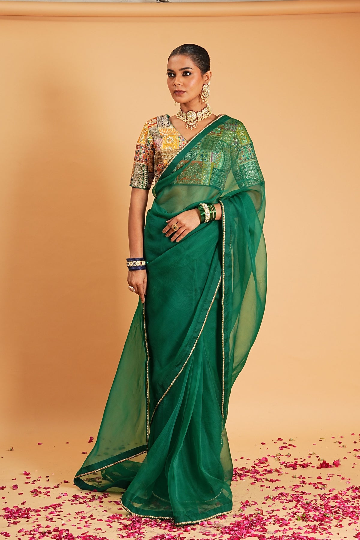 Green Organza Saree Set