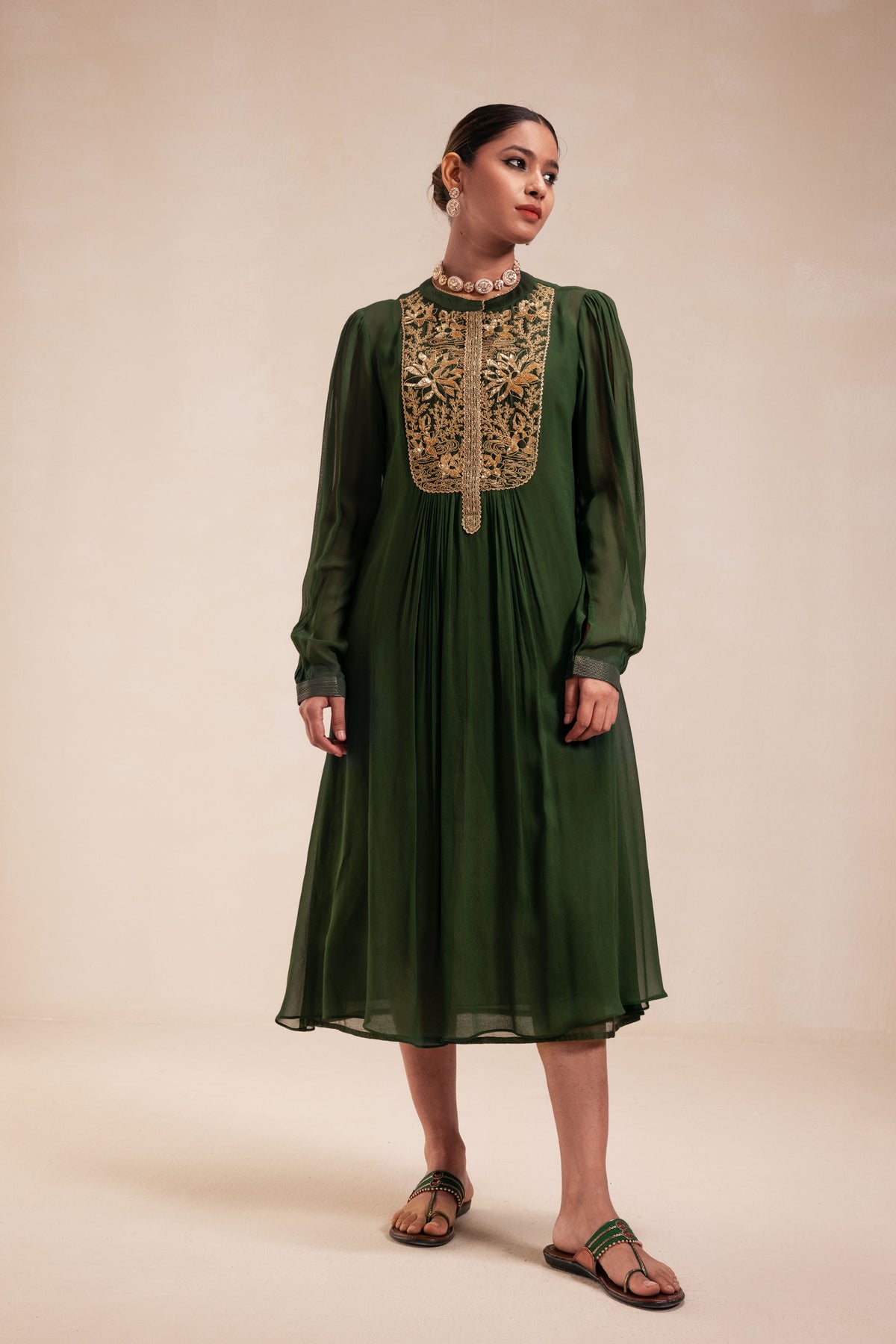 Green Intricate Embroidery Dress