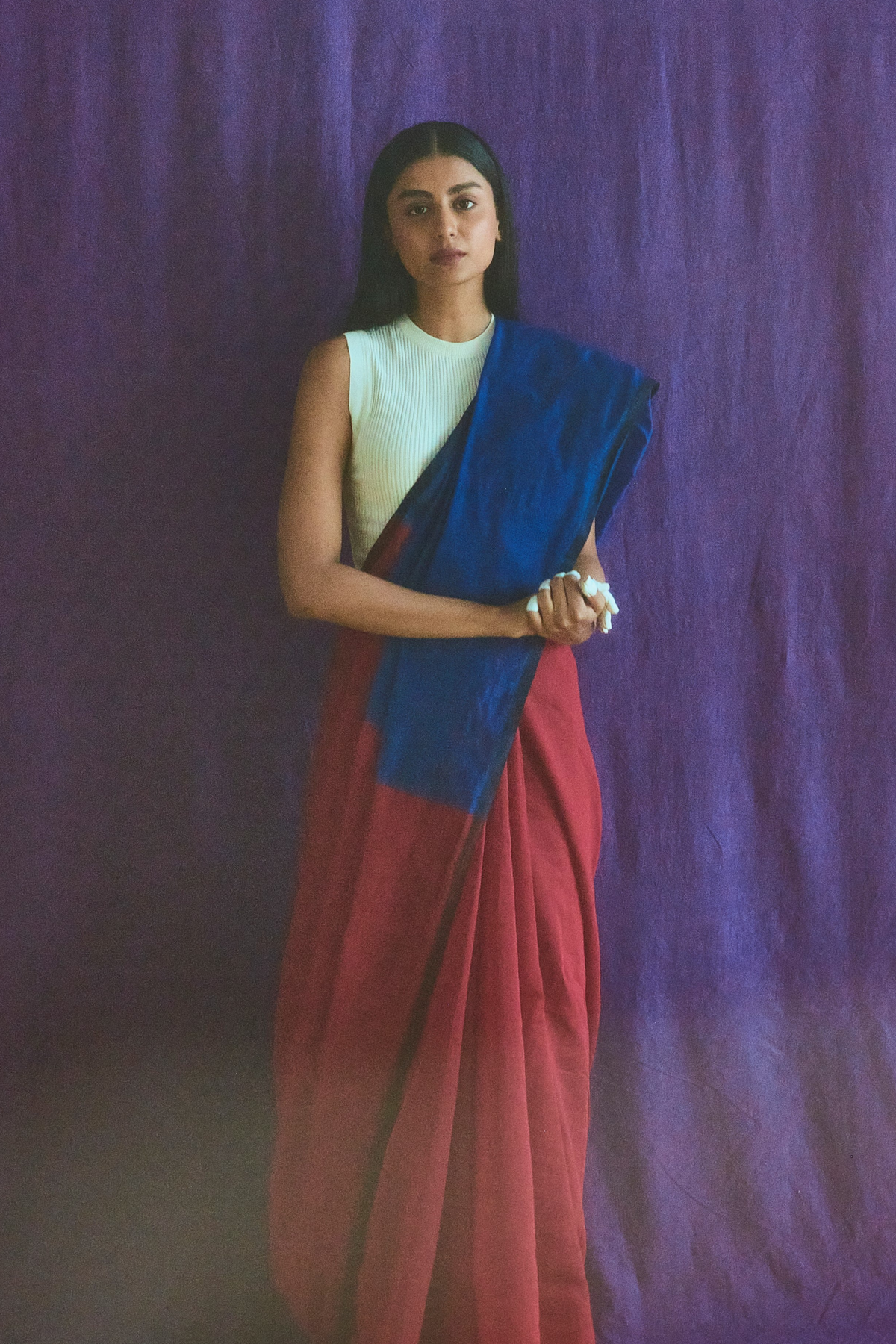 Red And Blue Cotton Silk Saree