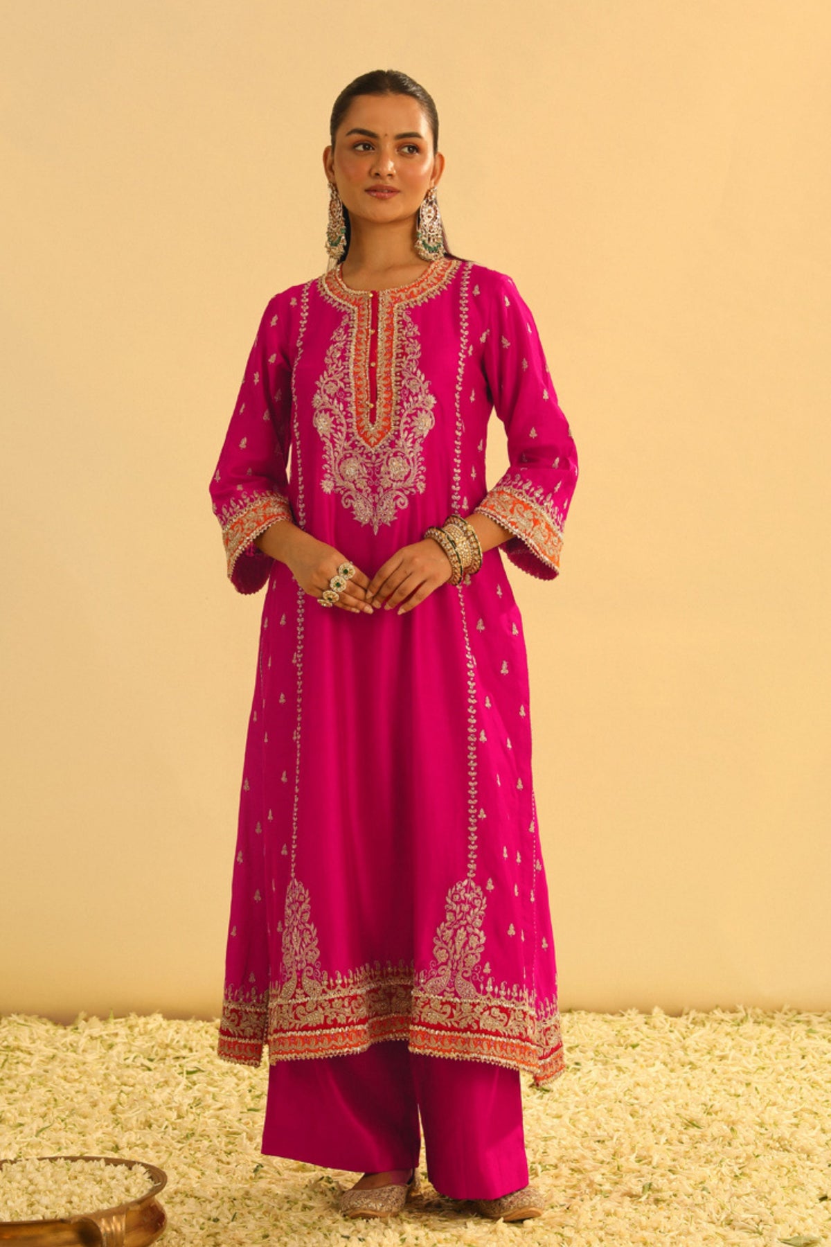 Mayra Hotpink Long Kurta With Palazzo Set