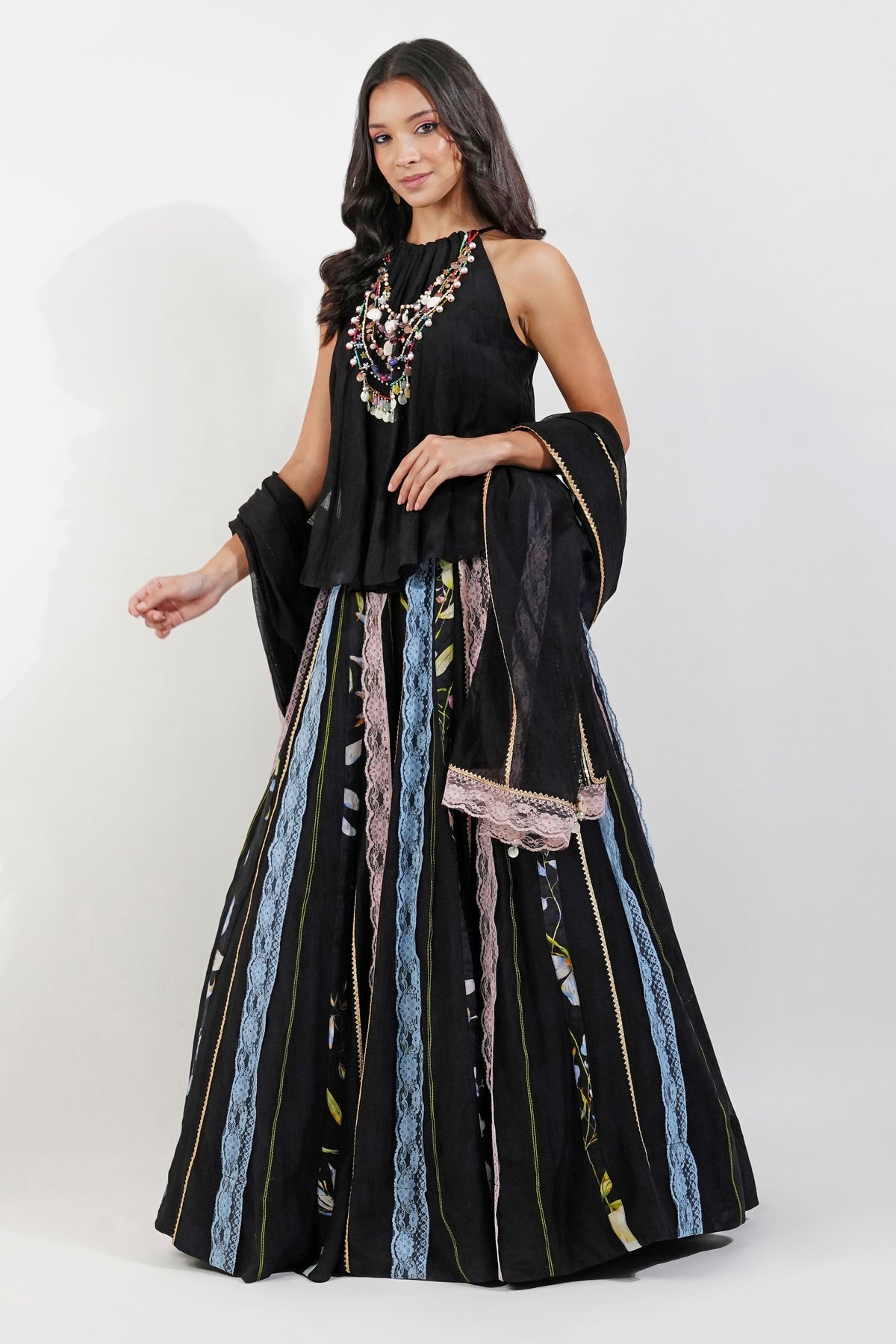 Summer Floral Lehenga Set Black