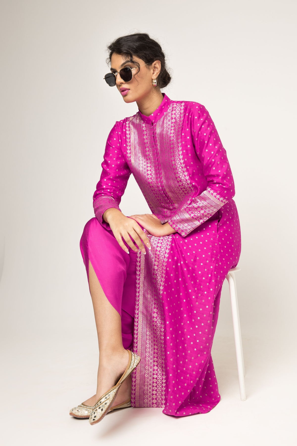 Rani Long Dotted Pink Kurta Set