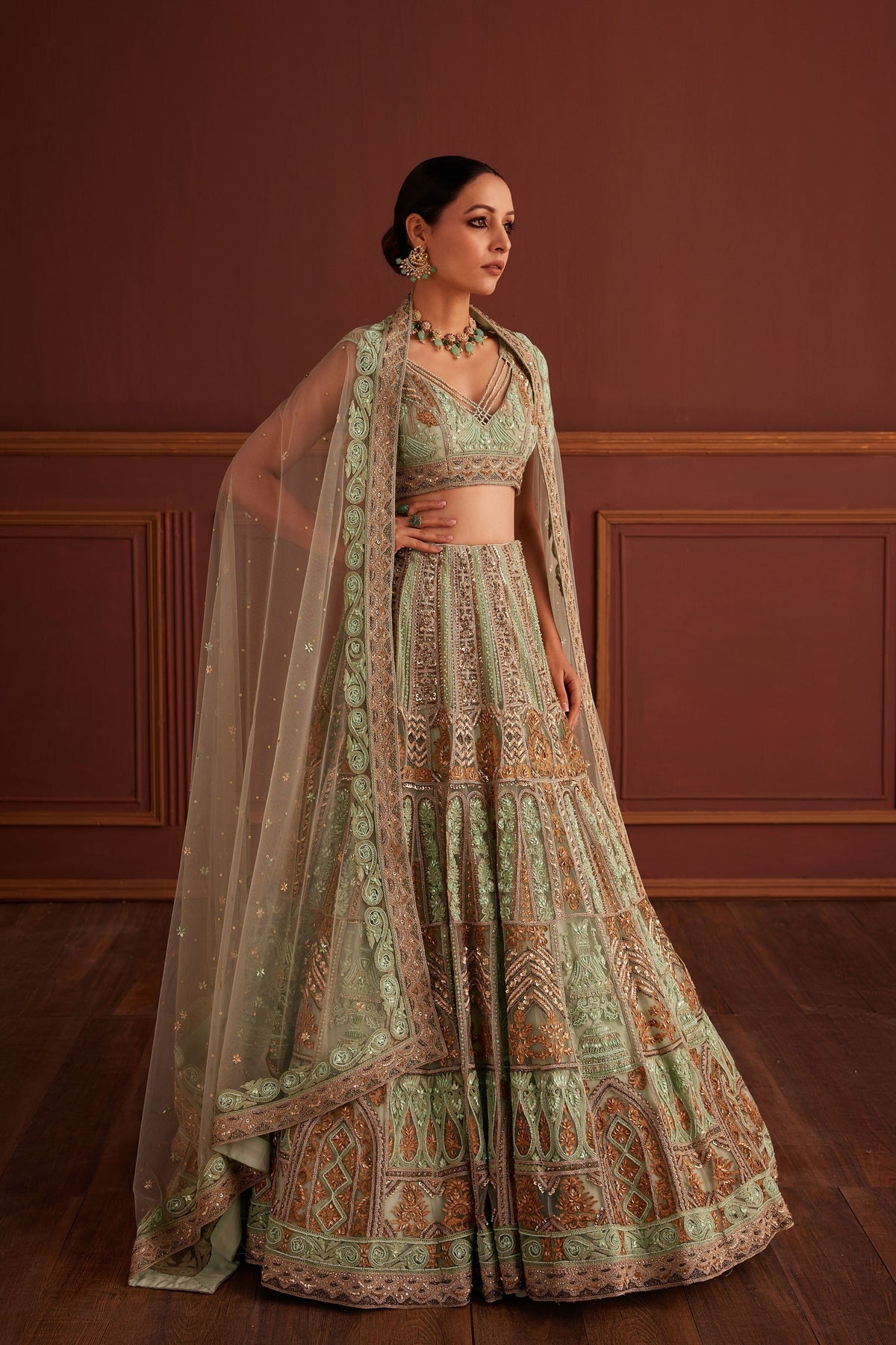 Green Two-toned Dori Lehenga