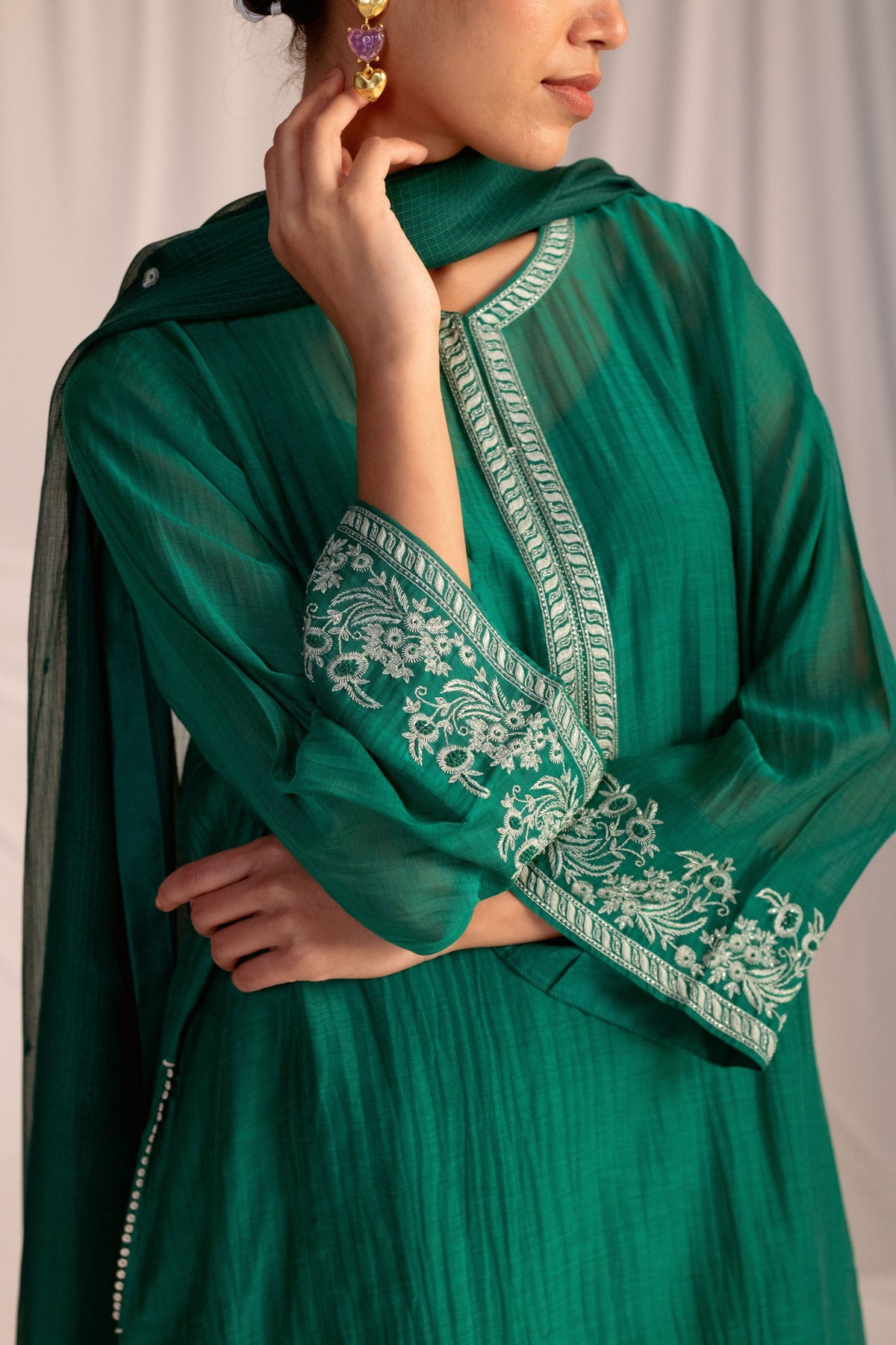 Dark Green Embroidered Dupatta