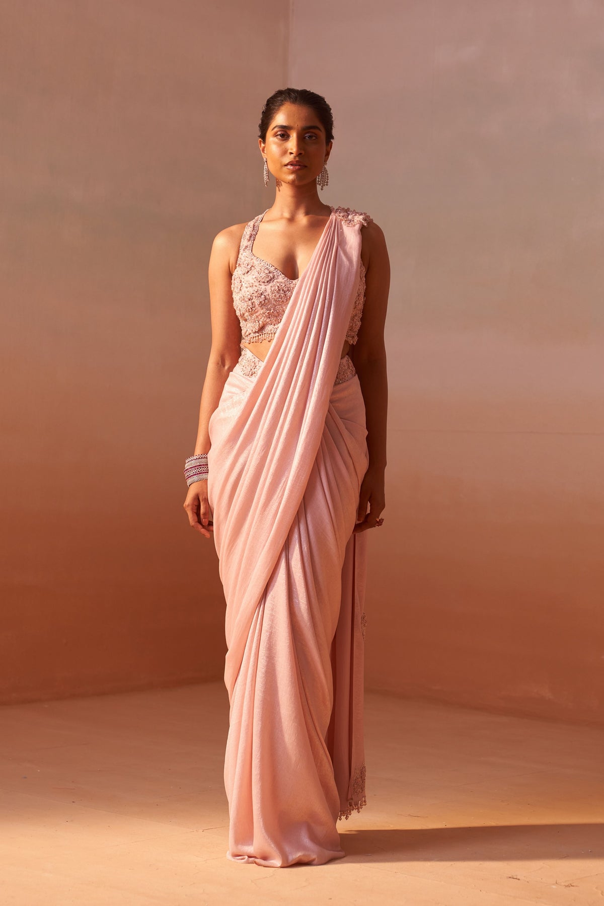 Rose Pink Draped Saree