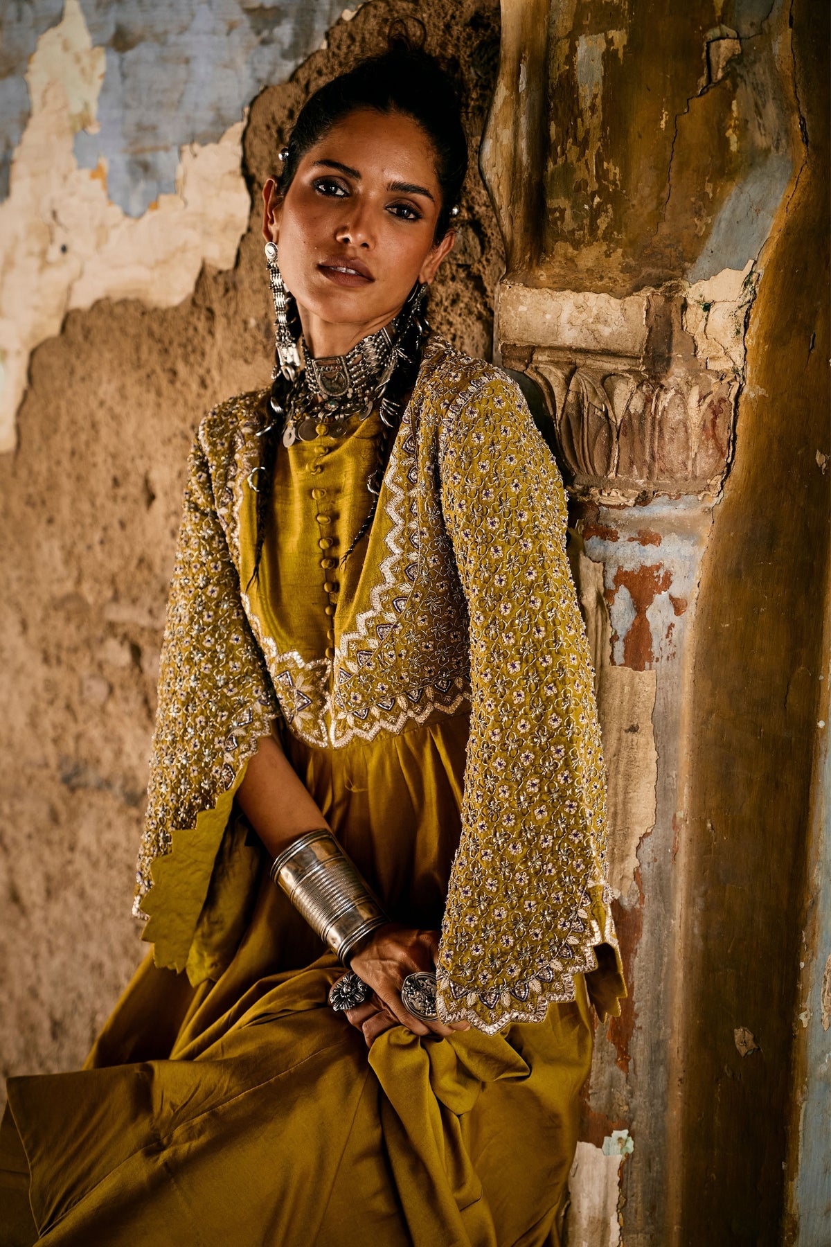 Embroidered Mustard Anarkali