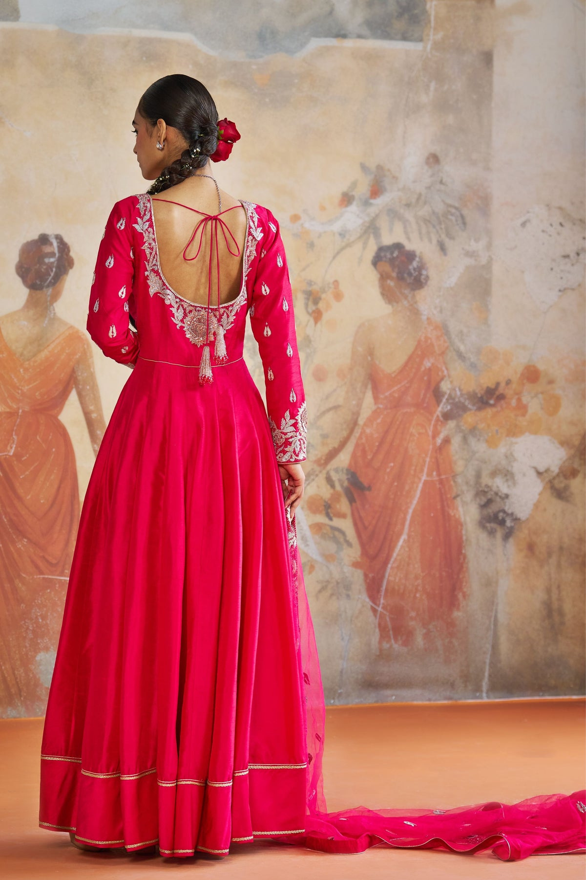 Fuschia Pink Silk Anarkali Set