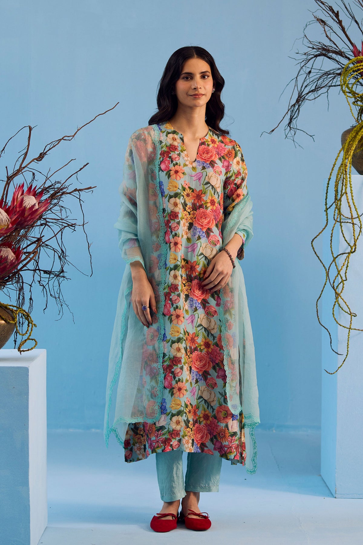 Euphoric Blossom Ice Blue Kurta Set