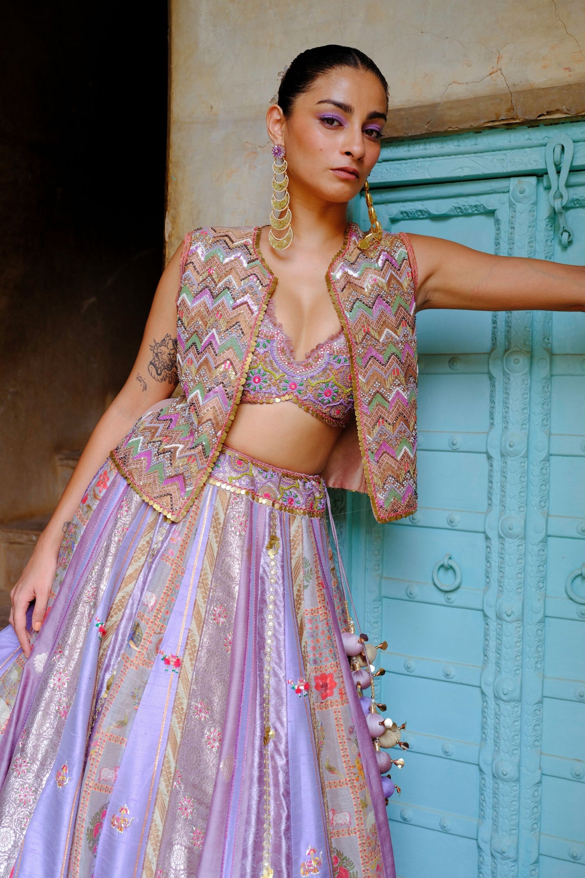 Lavender Jacket Silk Lehenga Set